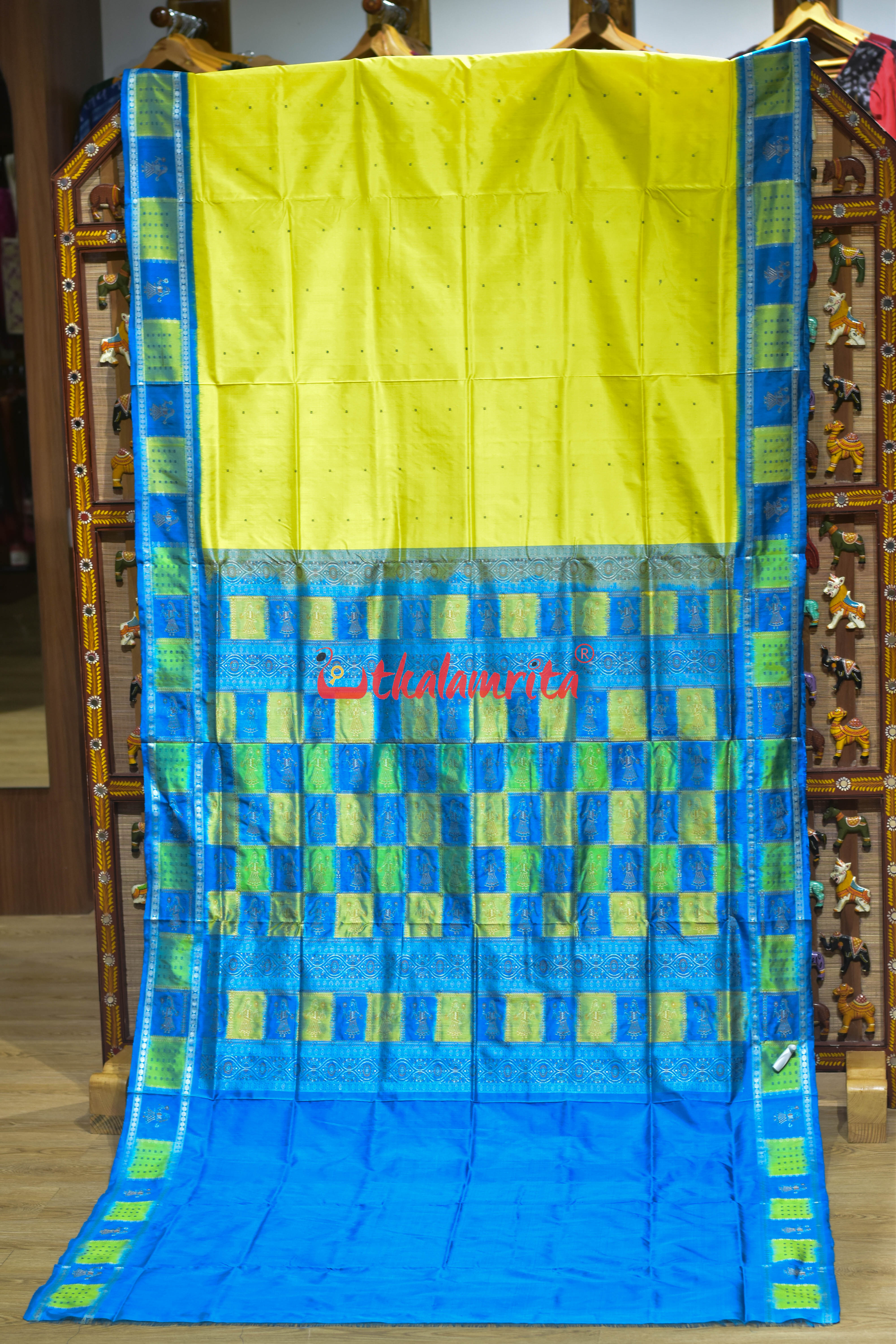 Lemon Yellow Doll Border Bomkai Silk Saree