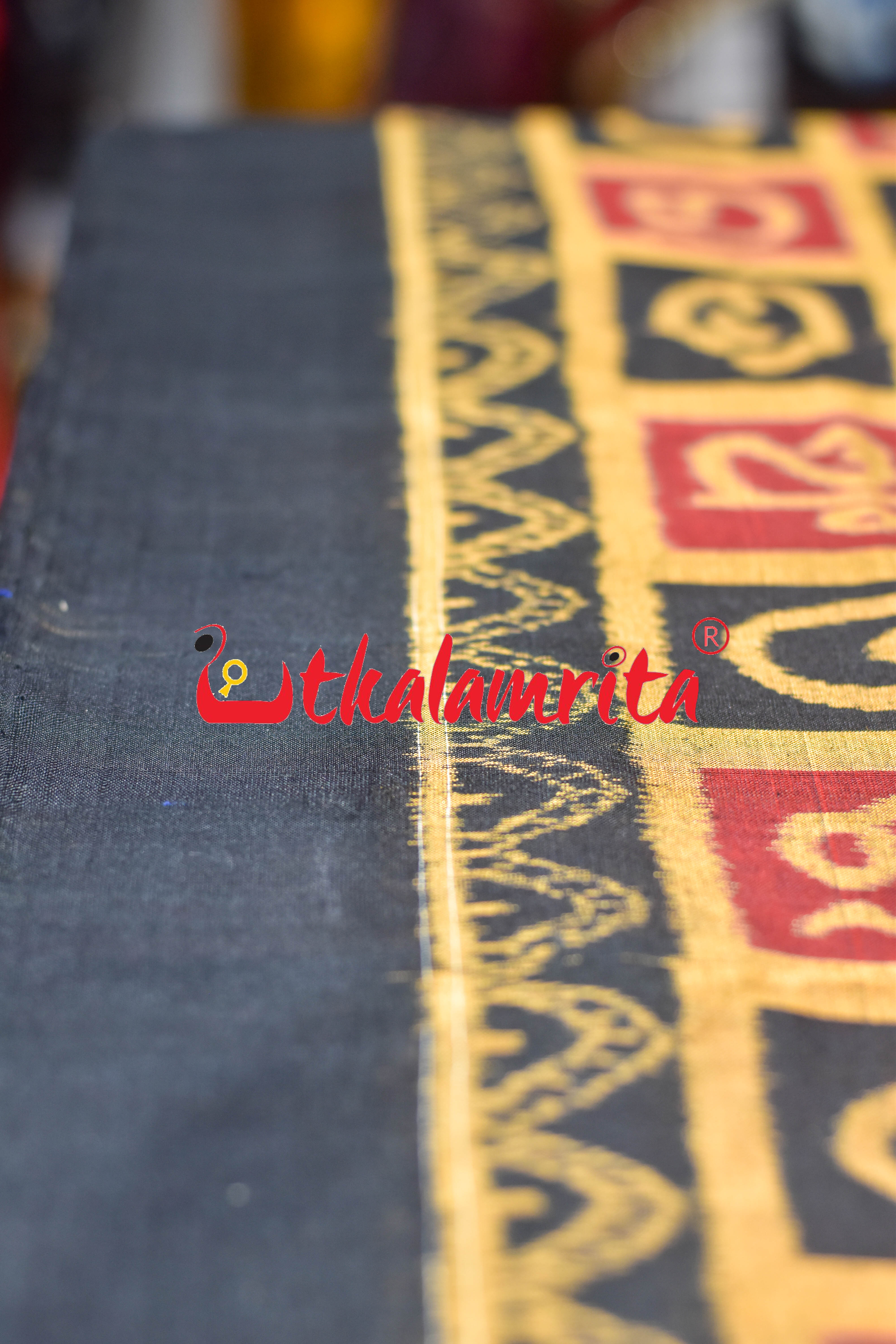 Black Golden Odia Letters Sambalpuri Cotton (Fabric)