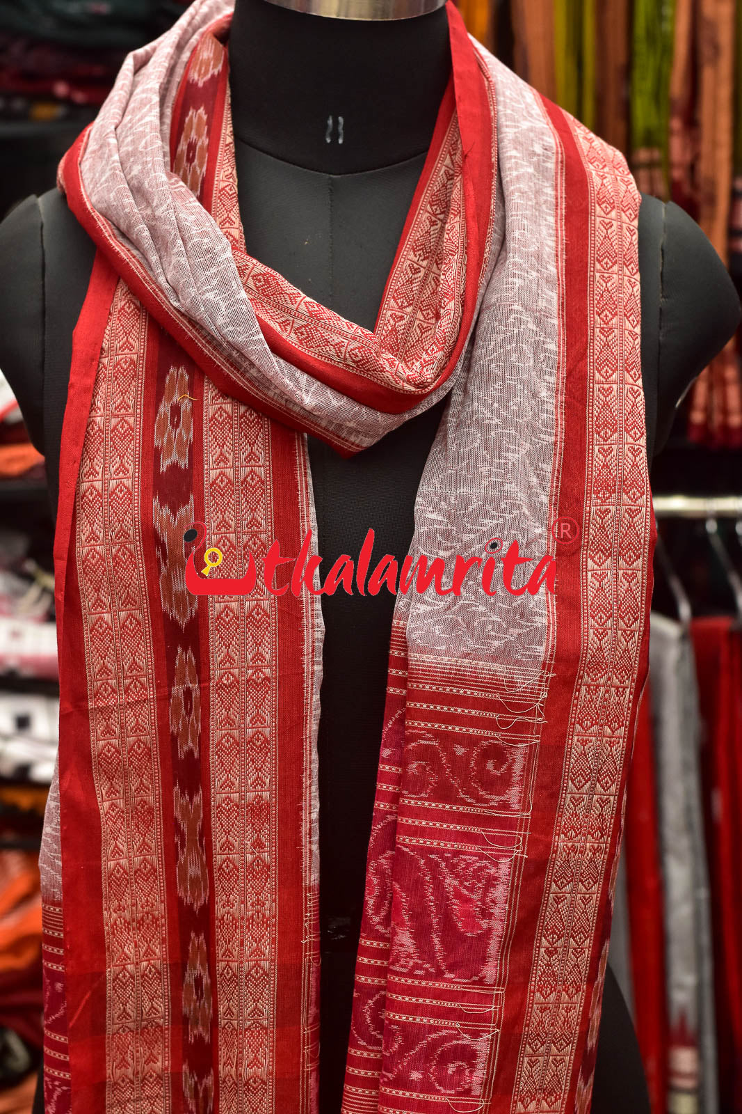 Pink Red Sambalpuri Fish Border (Dupatta)