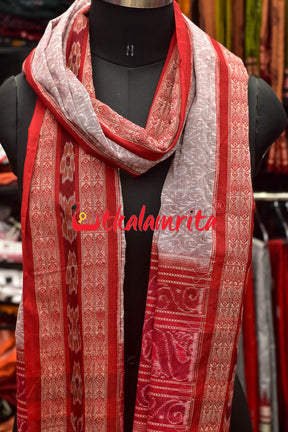 Pink Red Sambalpuri Fish Border (Dupatta)