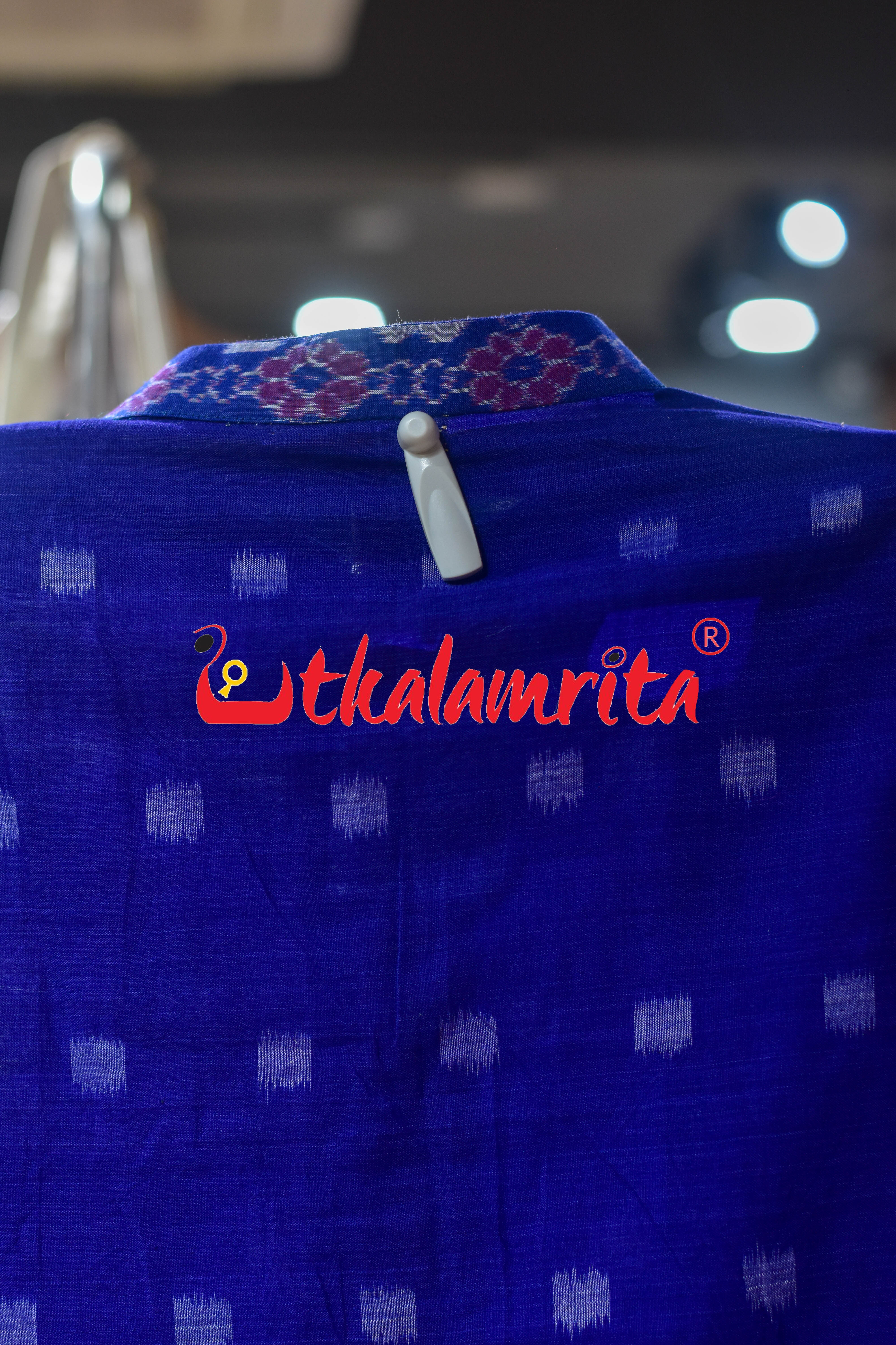 Ink Blue Dots Odia Letters (Men's Half kurta)
