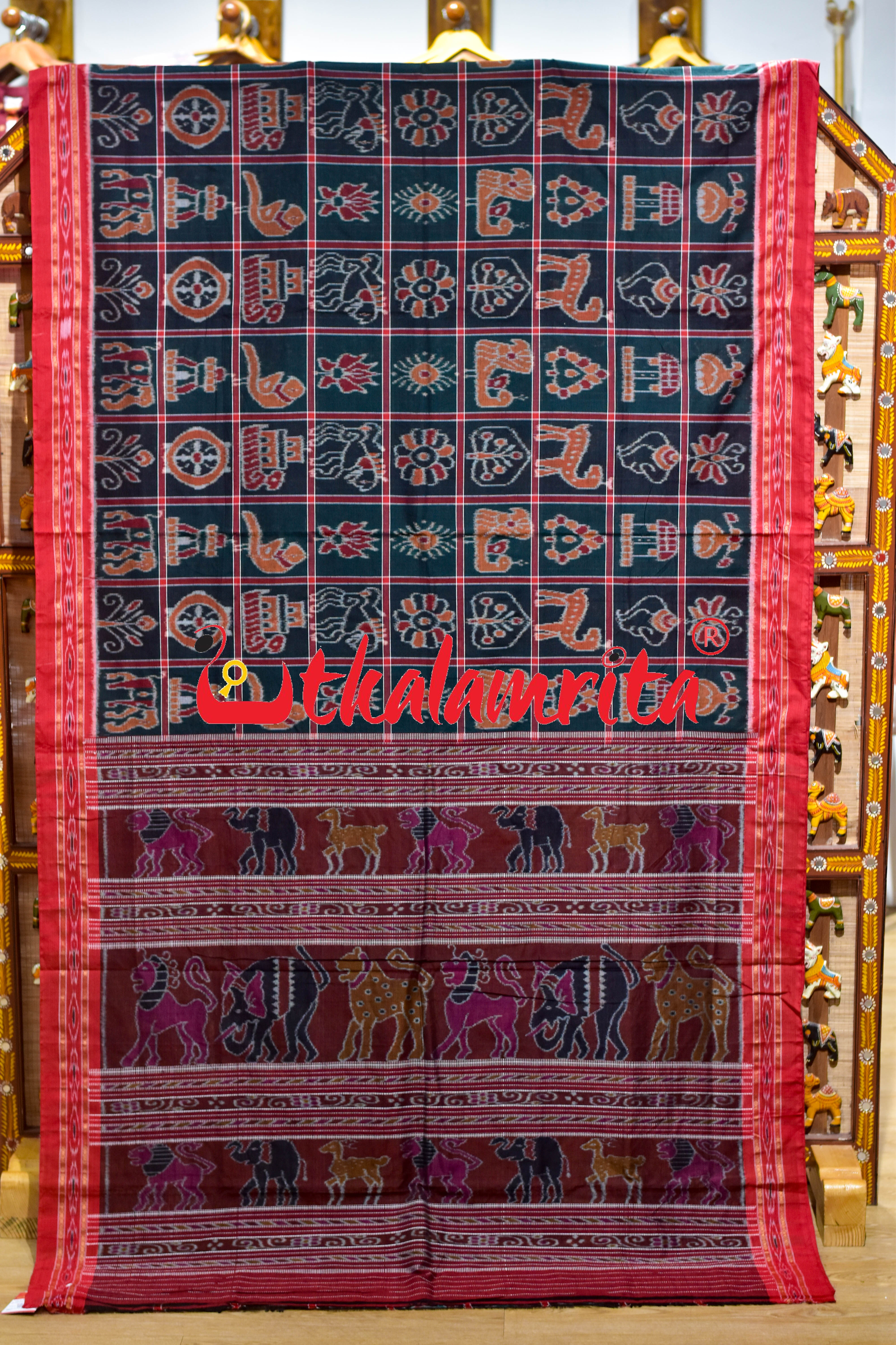Green Black Red Border Nabakothi Cotton Saree