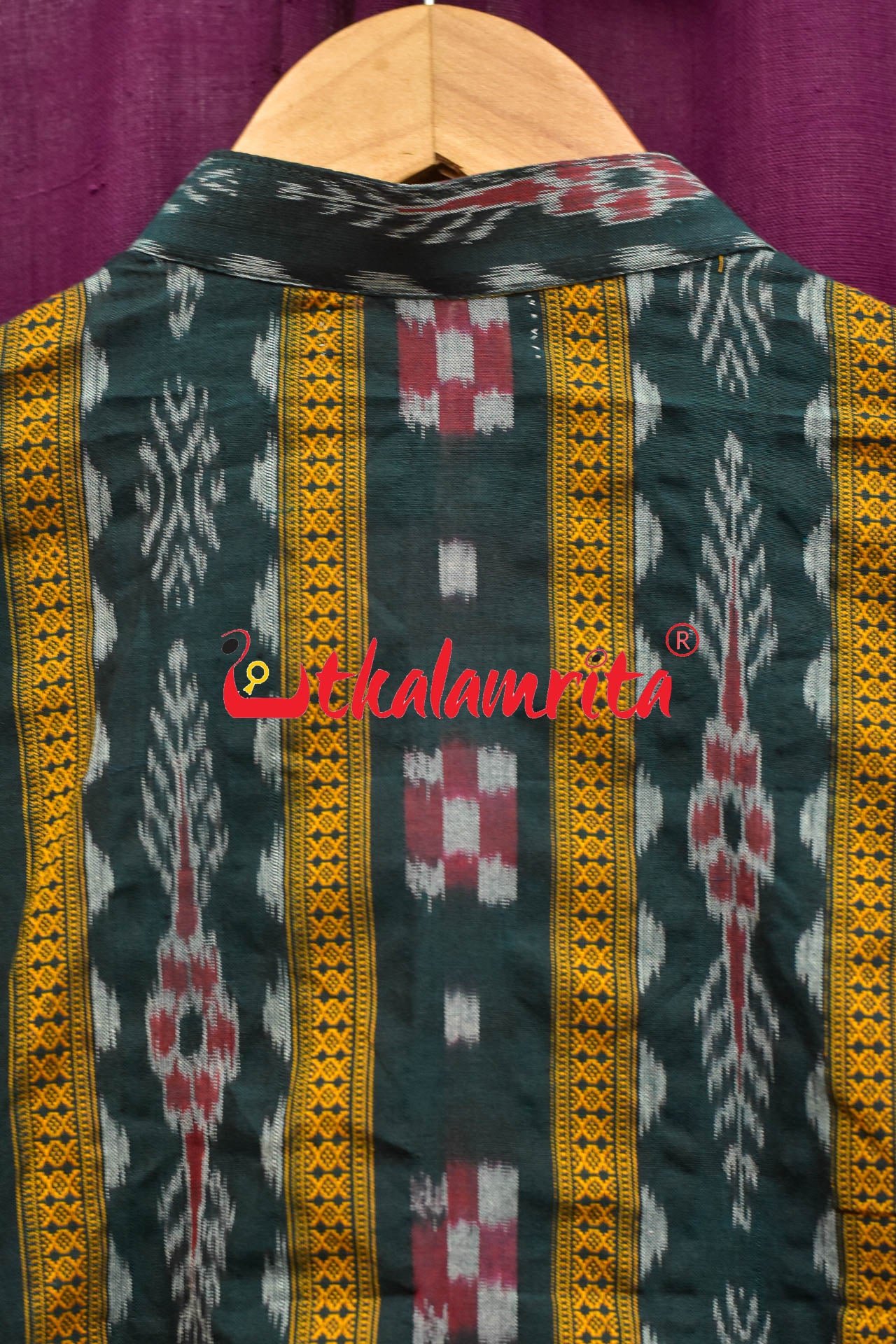 Deep Green Pasapali With Flower Border (Mens Half Kurta)