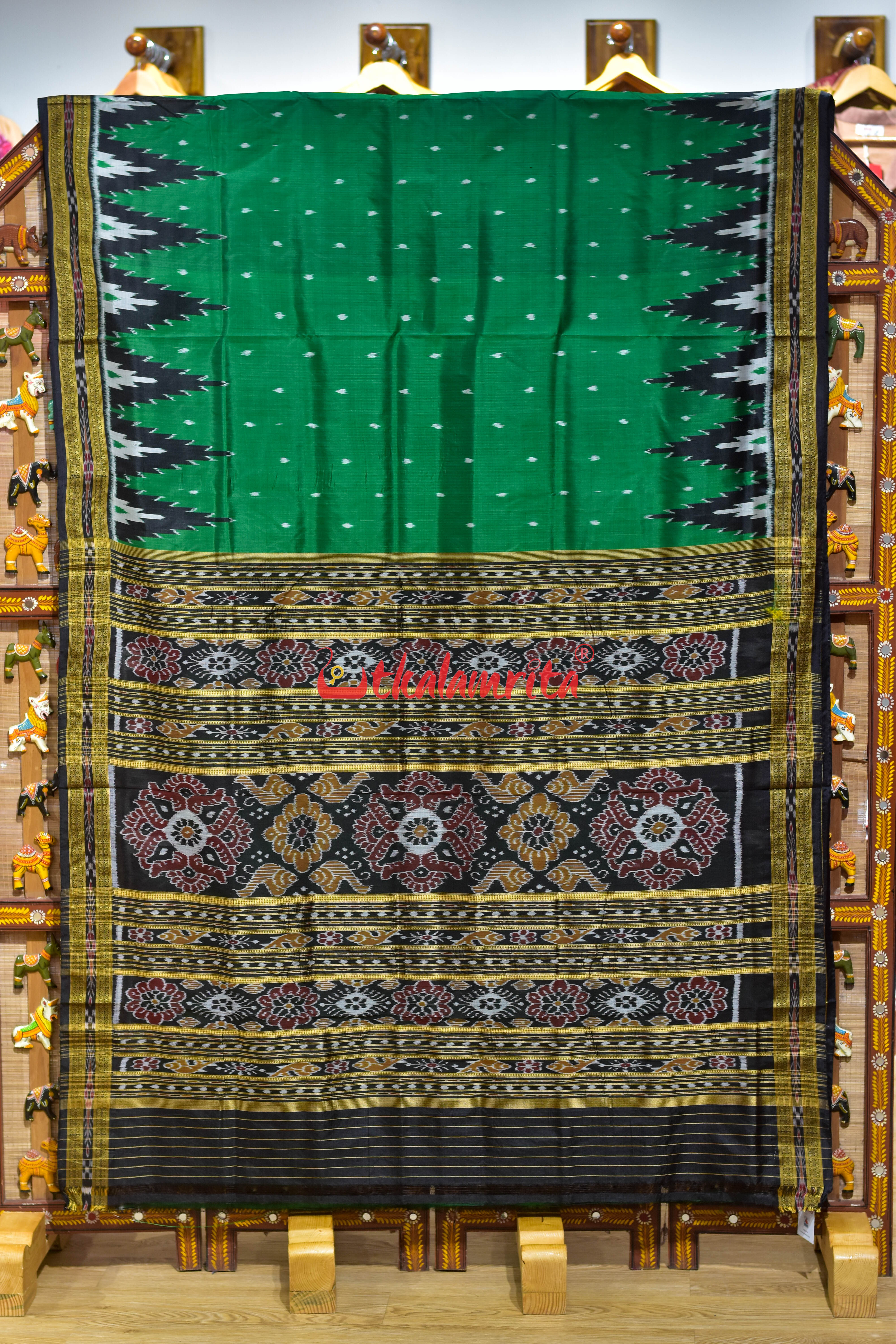 Green Body Dots with Big Kumbha Khandua Silk Saree