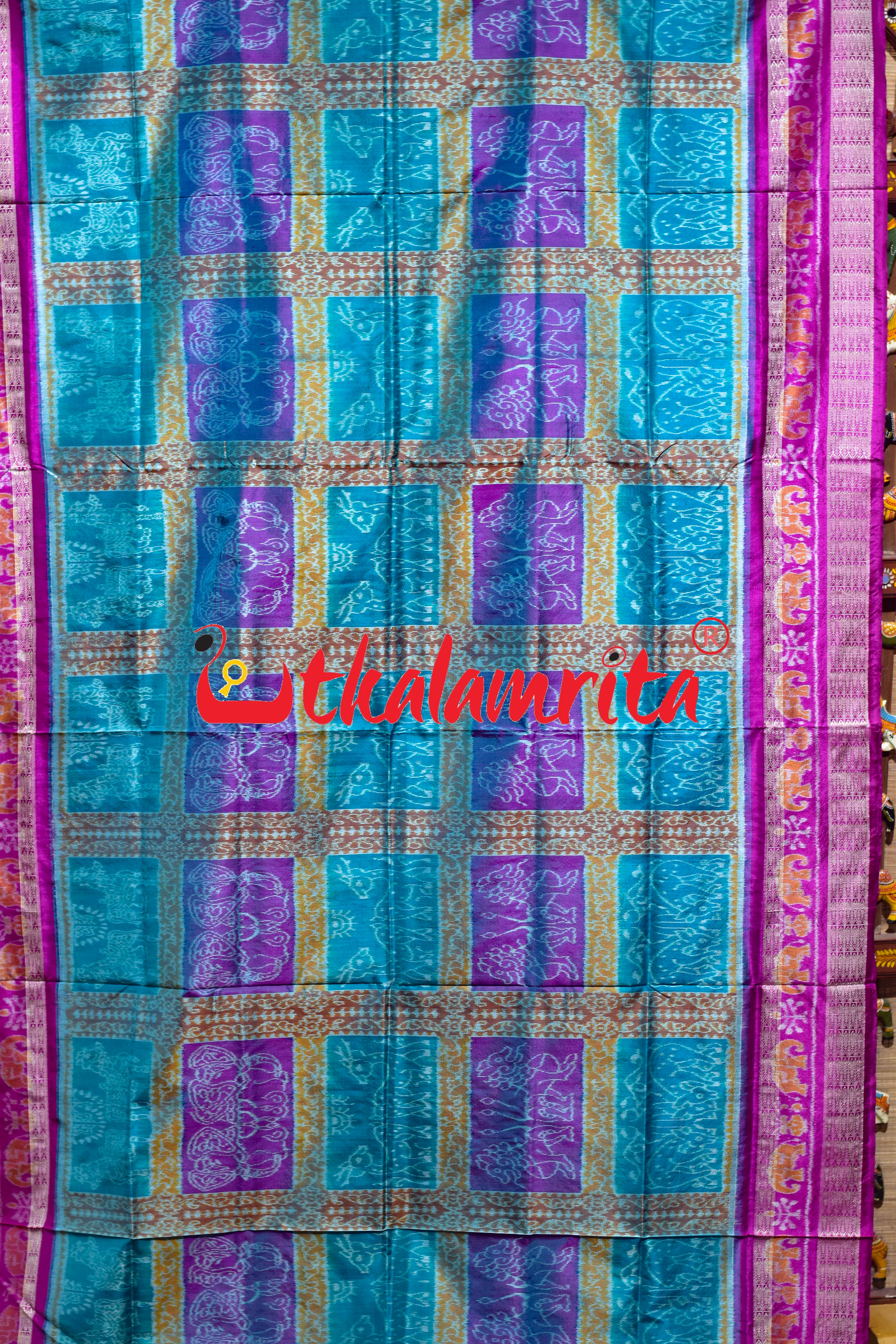 Sea Green 5 Kuthi Double Dhadi Sambalpuri Silk Saree