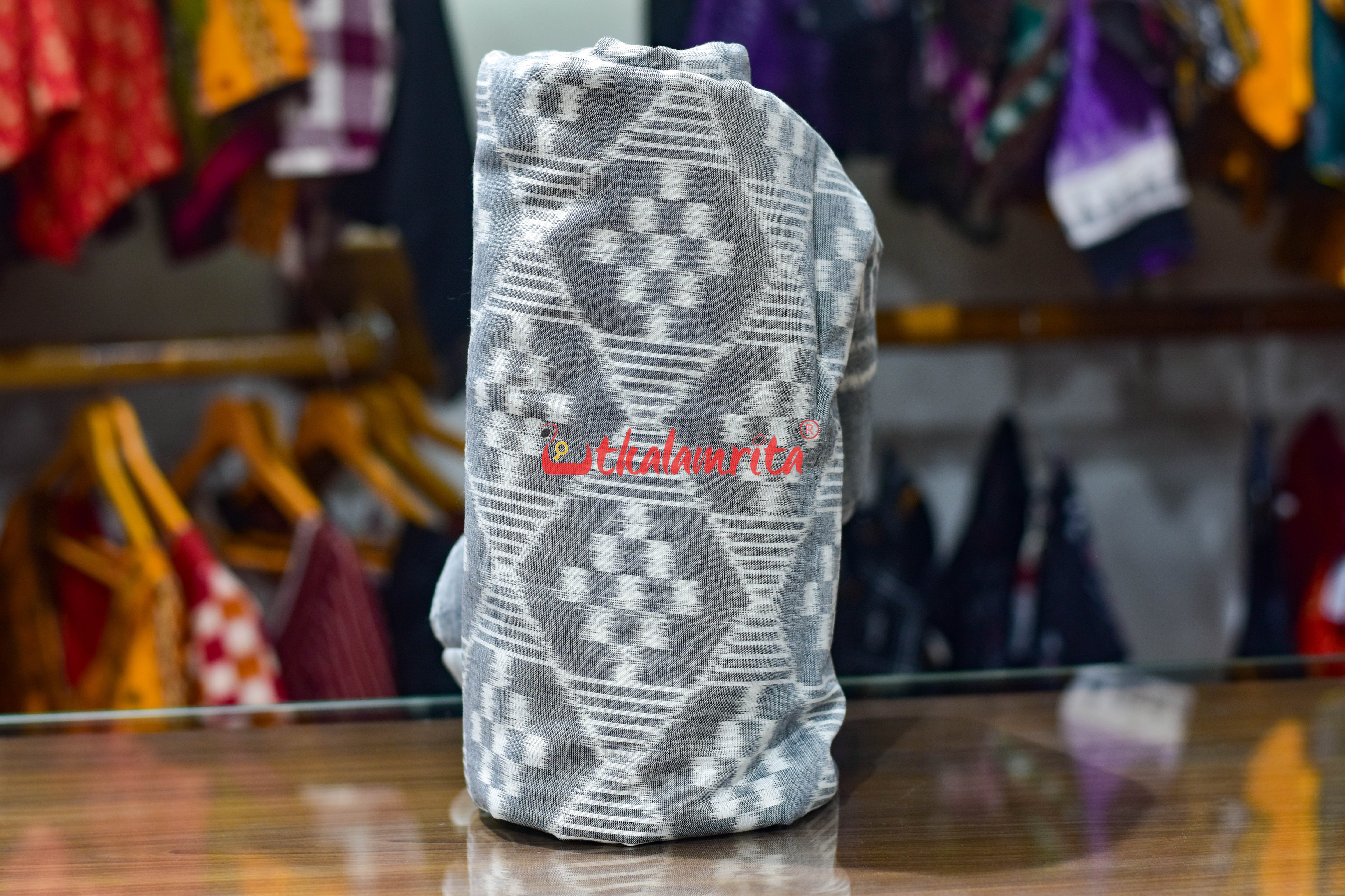 Grey Single Ikat Pasapali Cotton (Fabric)