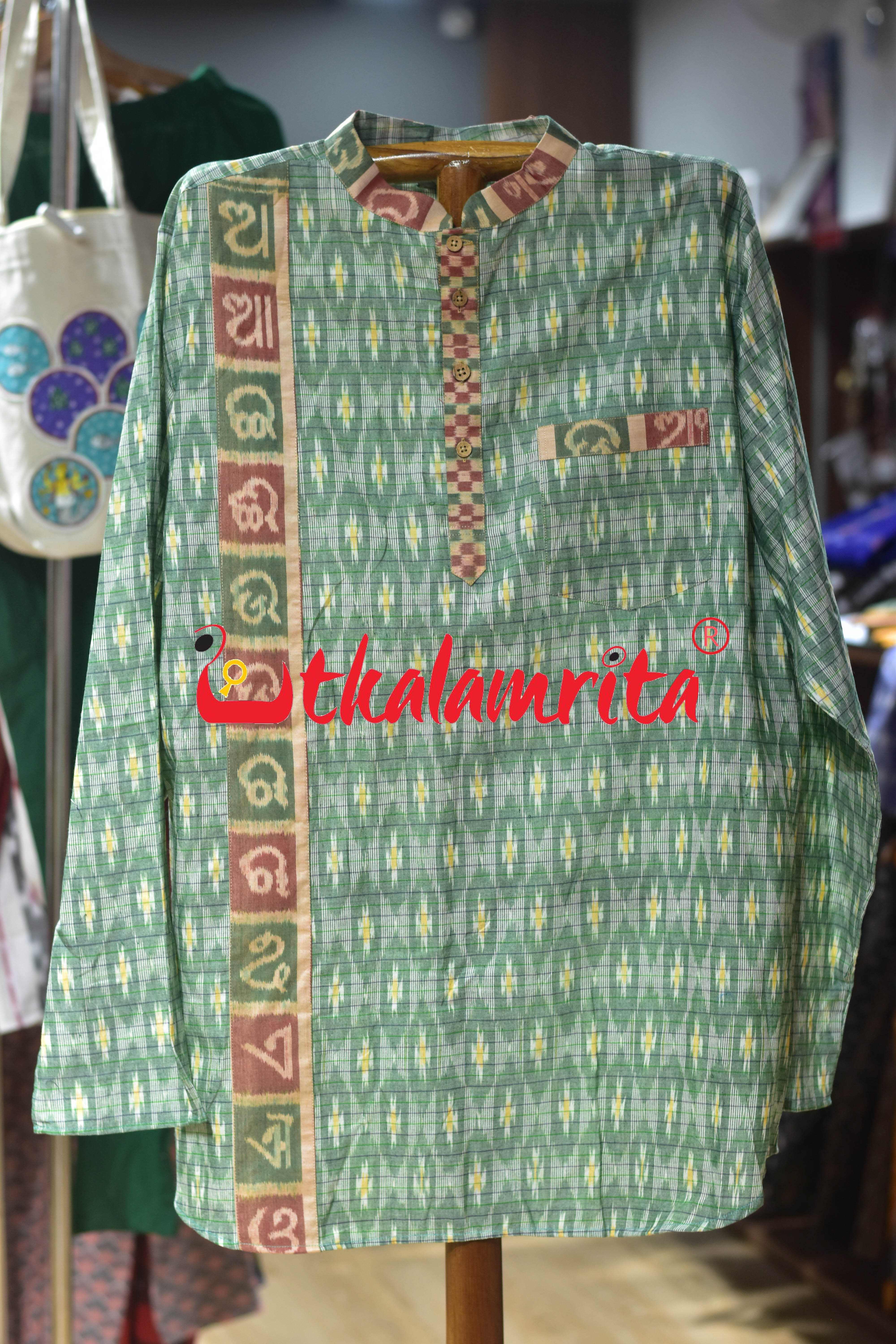 Mint Green Checks Star Odia Letters (Men's Short kurta)
