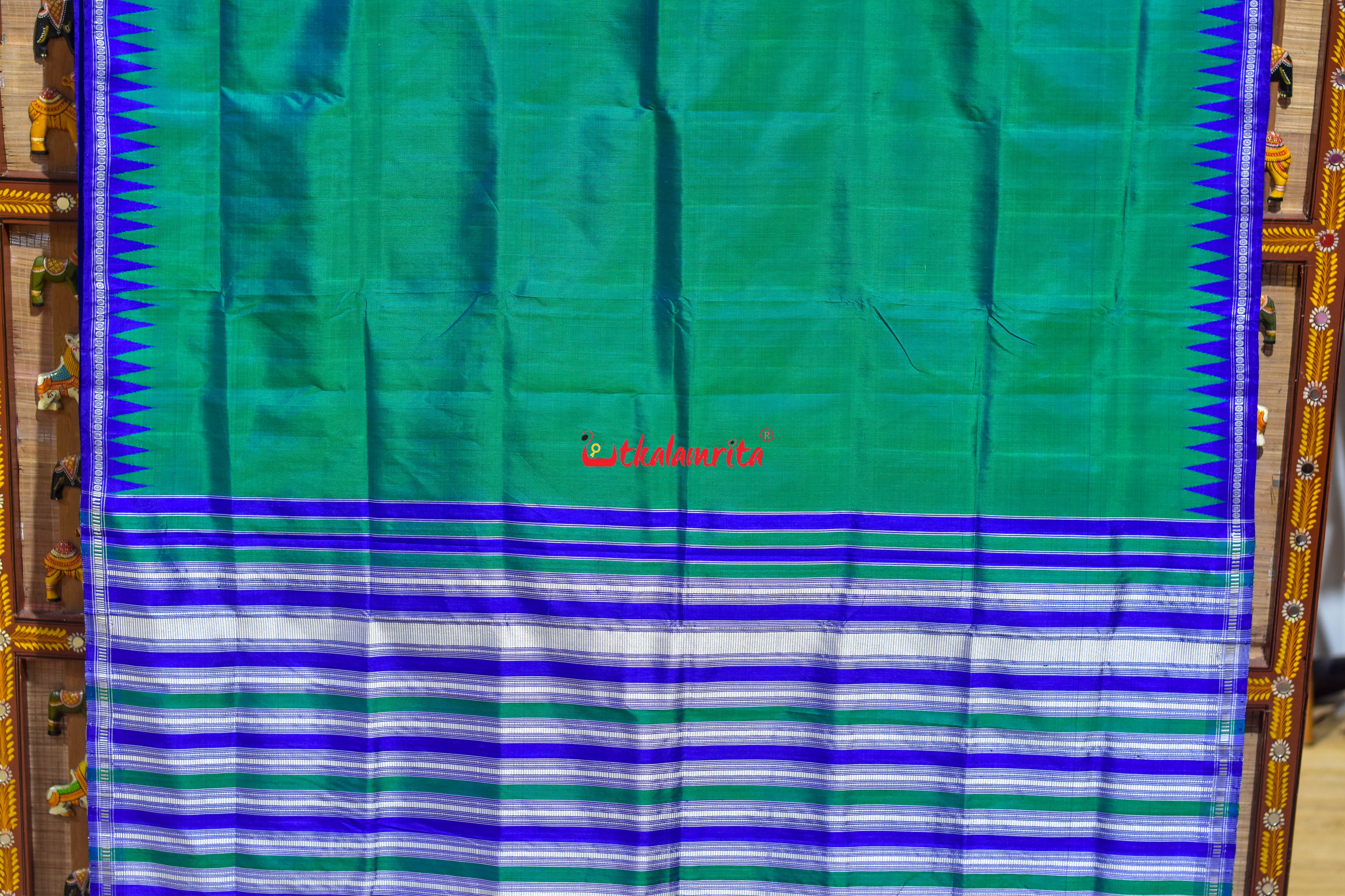 Green Blue Single Anchal Berhampuri Silk Saree