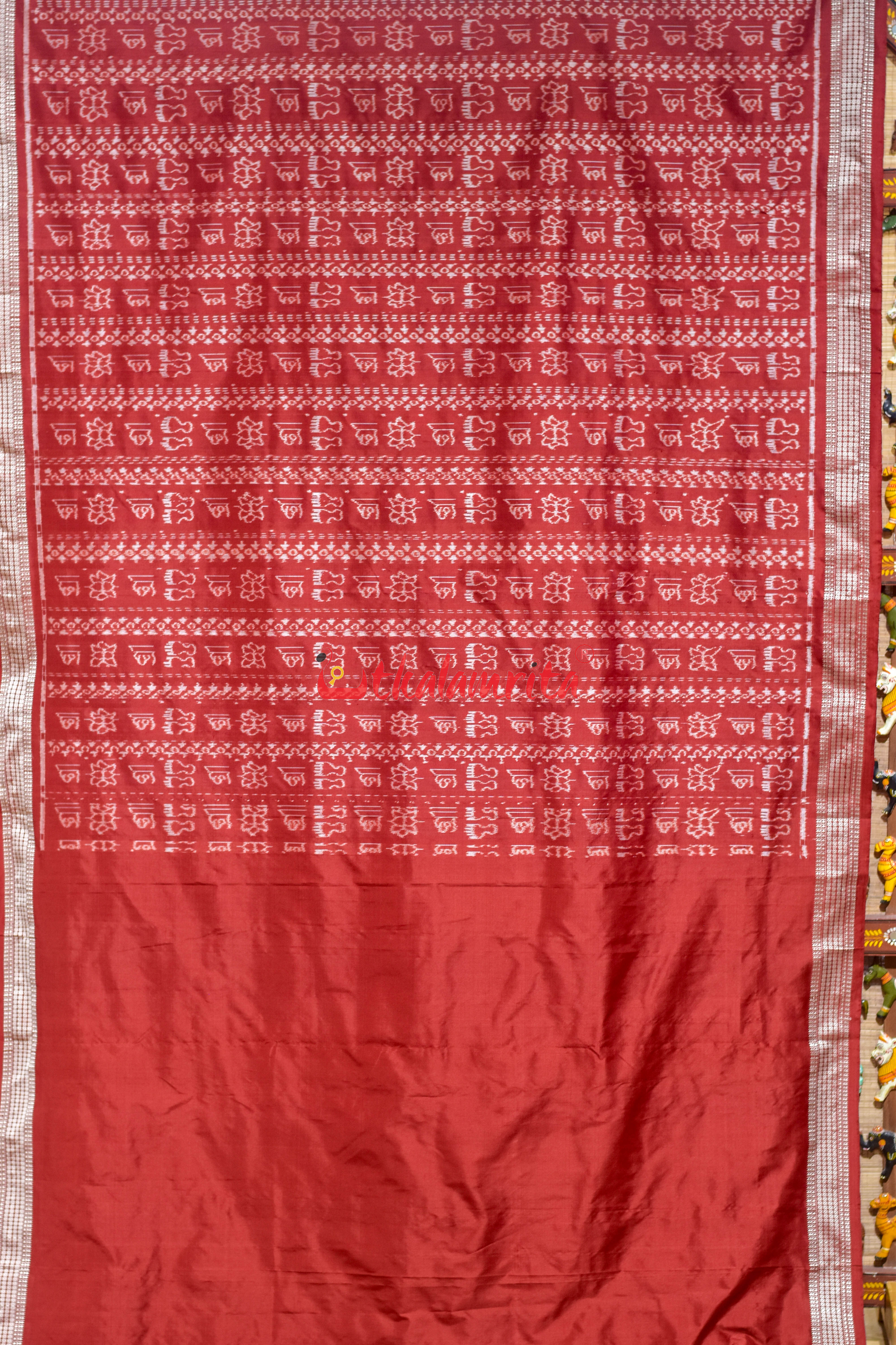 Burnt Maroon Laxmi Shree Yantra Sambalpuri Silk Saree