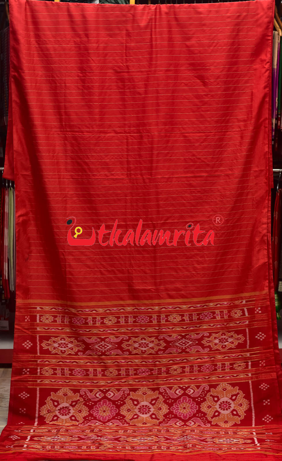 Plain Border Self Red Unchudda Khandua Silk Saree