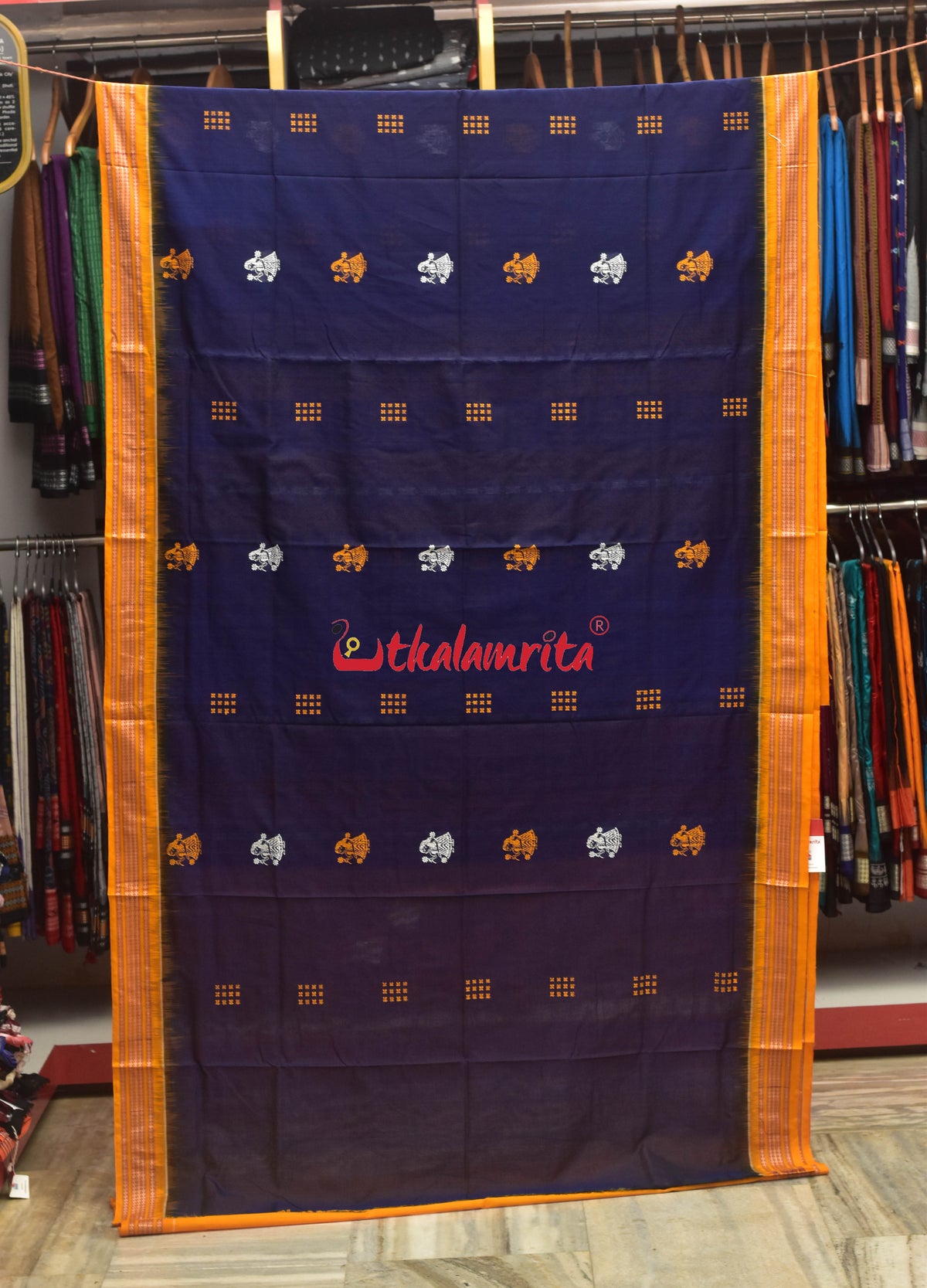 Ink Blue Mustard Doll Bomkai Cotton Saree