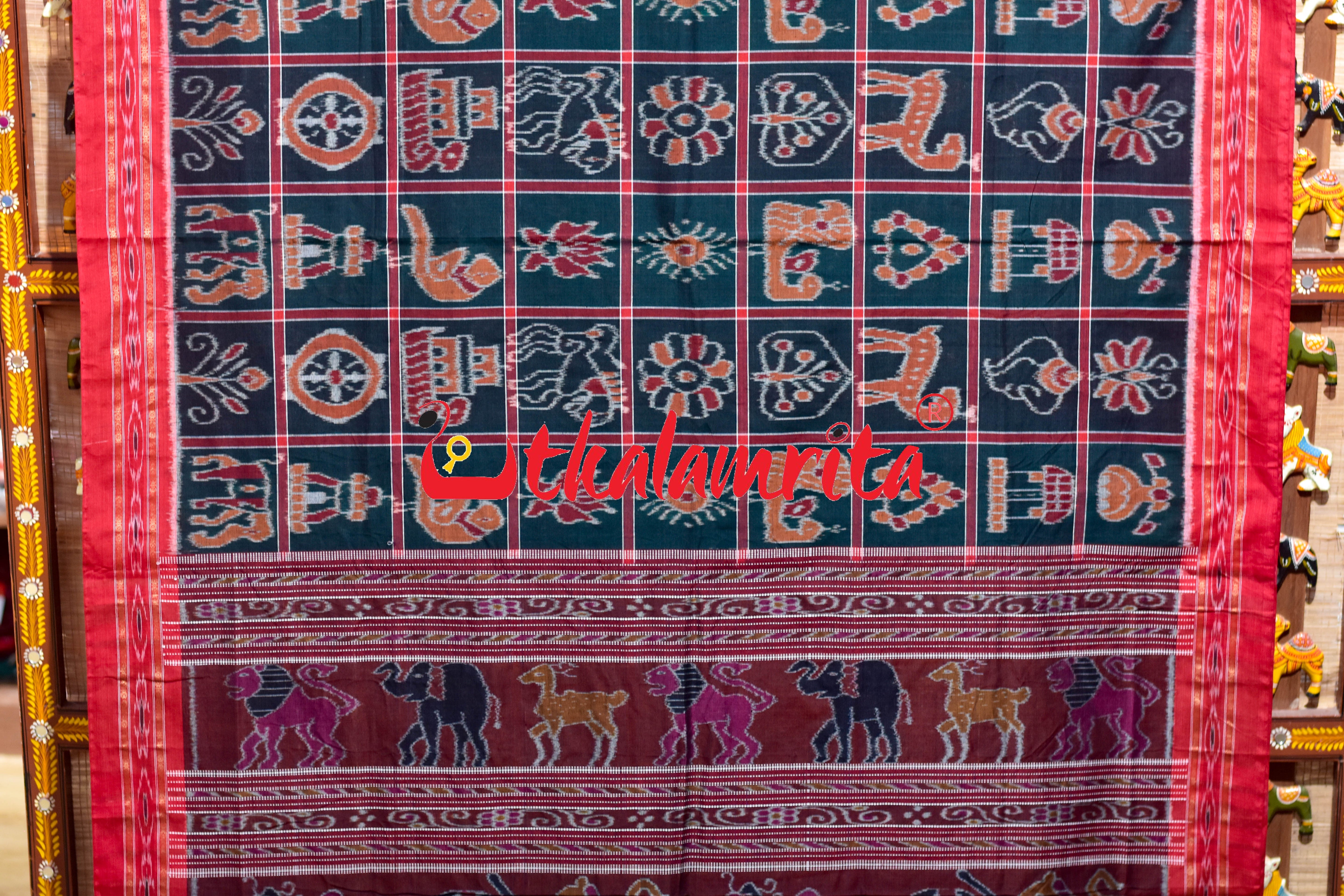 Green Black Red Border Nabakothi Cotton Saree
