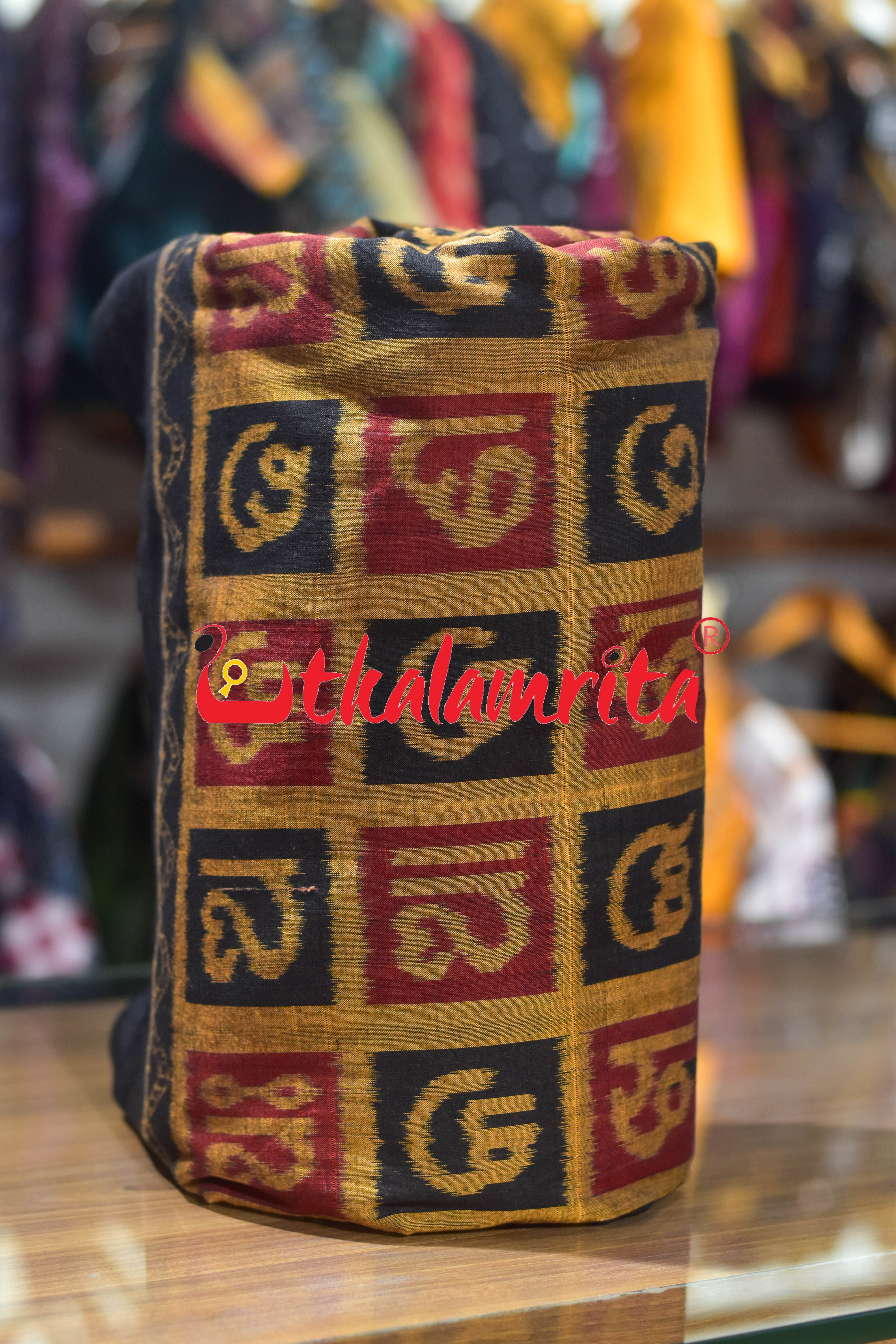 Black Golden Odia Letters Sambalpuri Cotton (Fabric)