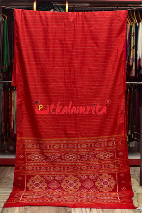 Plain Border Self Red Unchuda Khandua Silk Saree