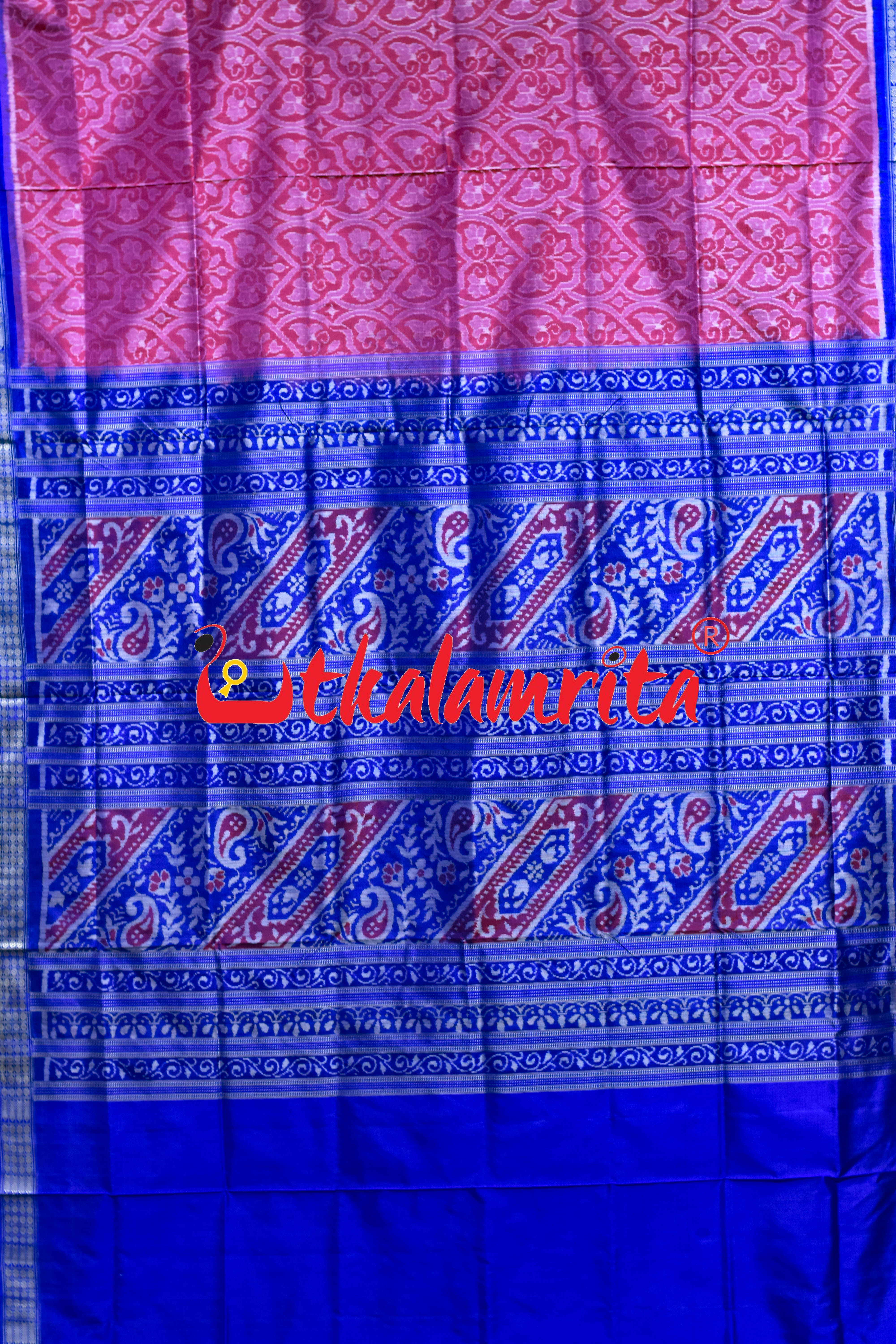 Pink Blue Tree of Life Sambalpuri Silk Saree