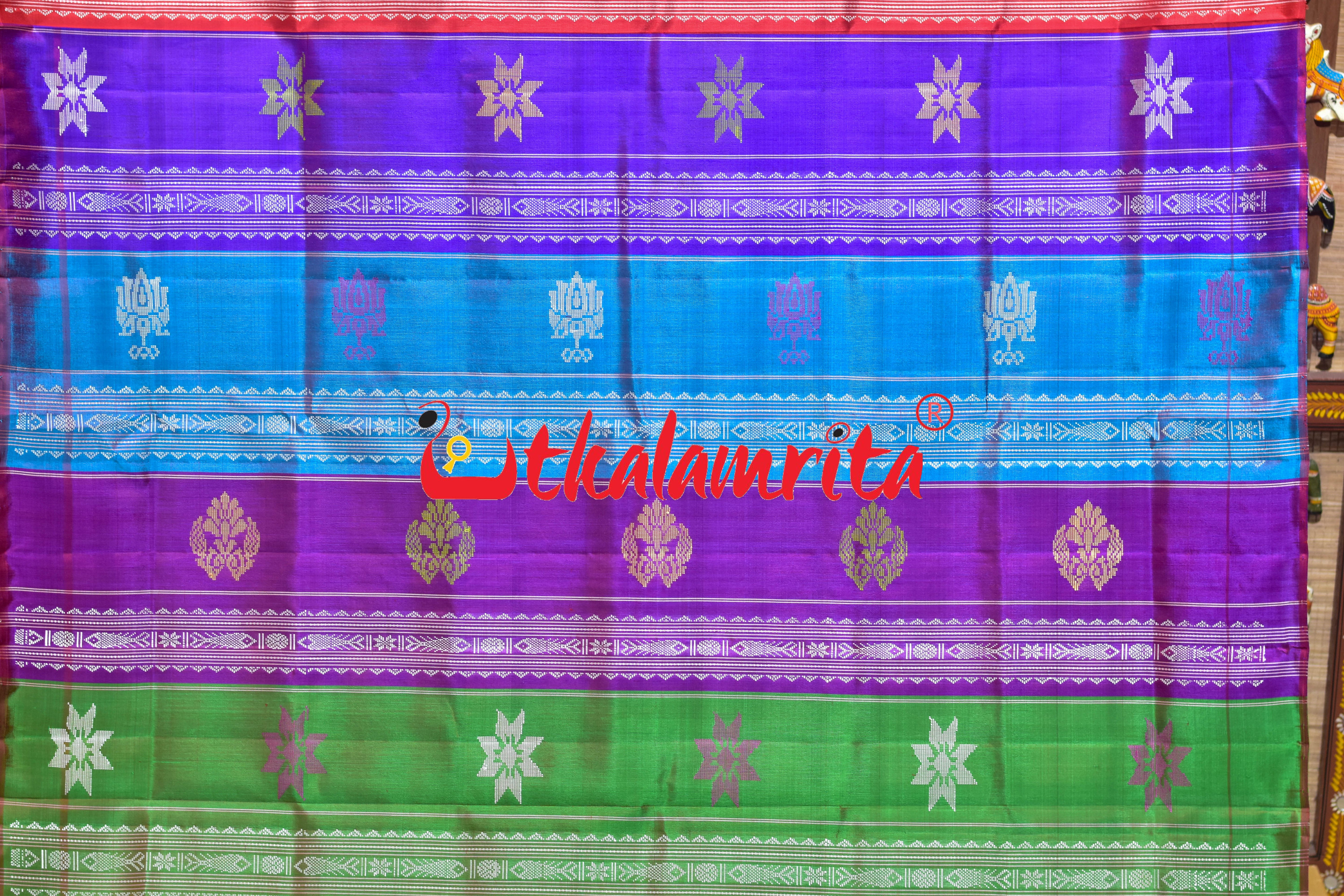 White Red Kumbha Double Anchal Berhampuri Silk Saree