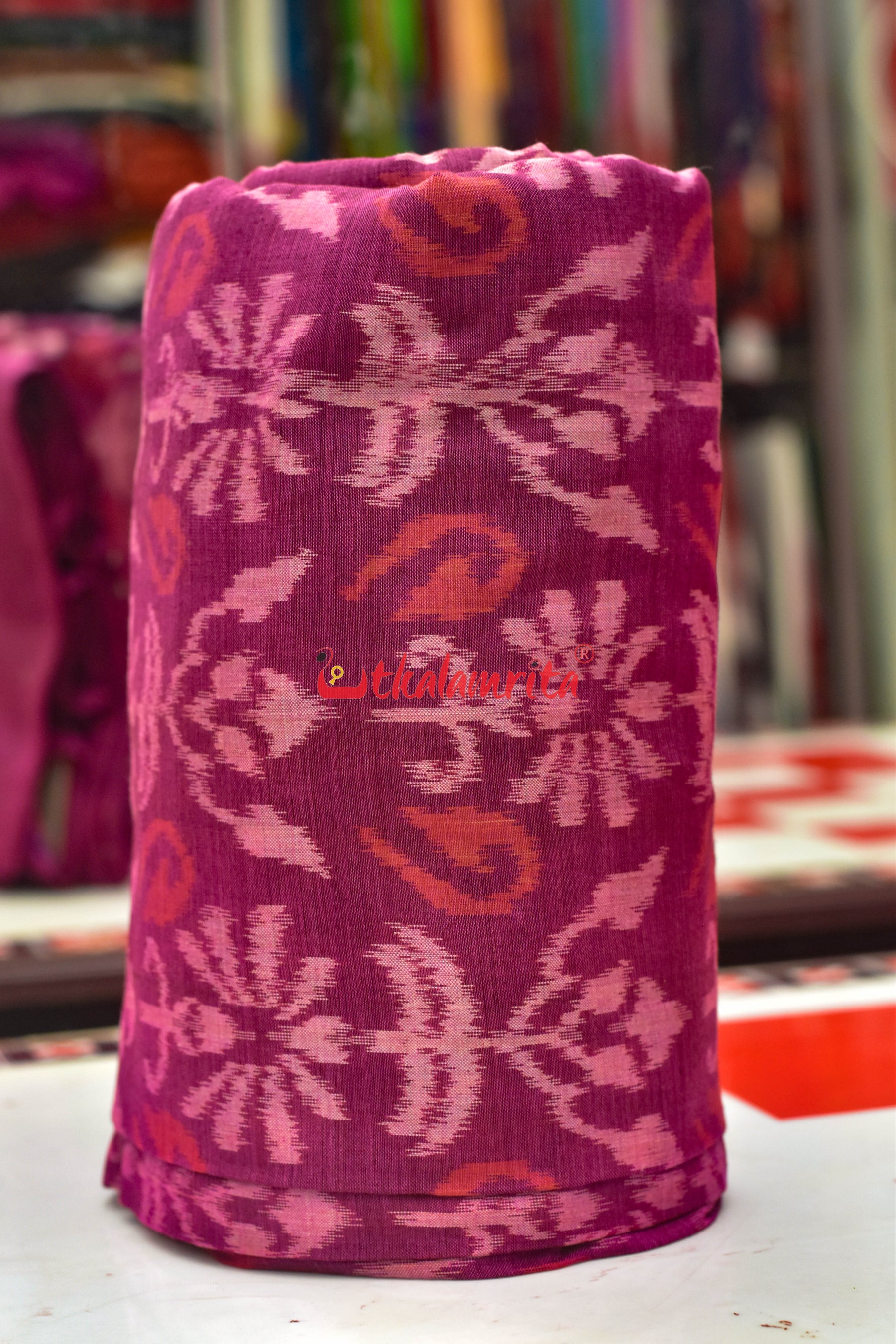 Magenta Flower Bandha Sambalpuri Cotton (Fabric)