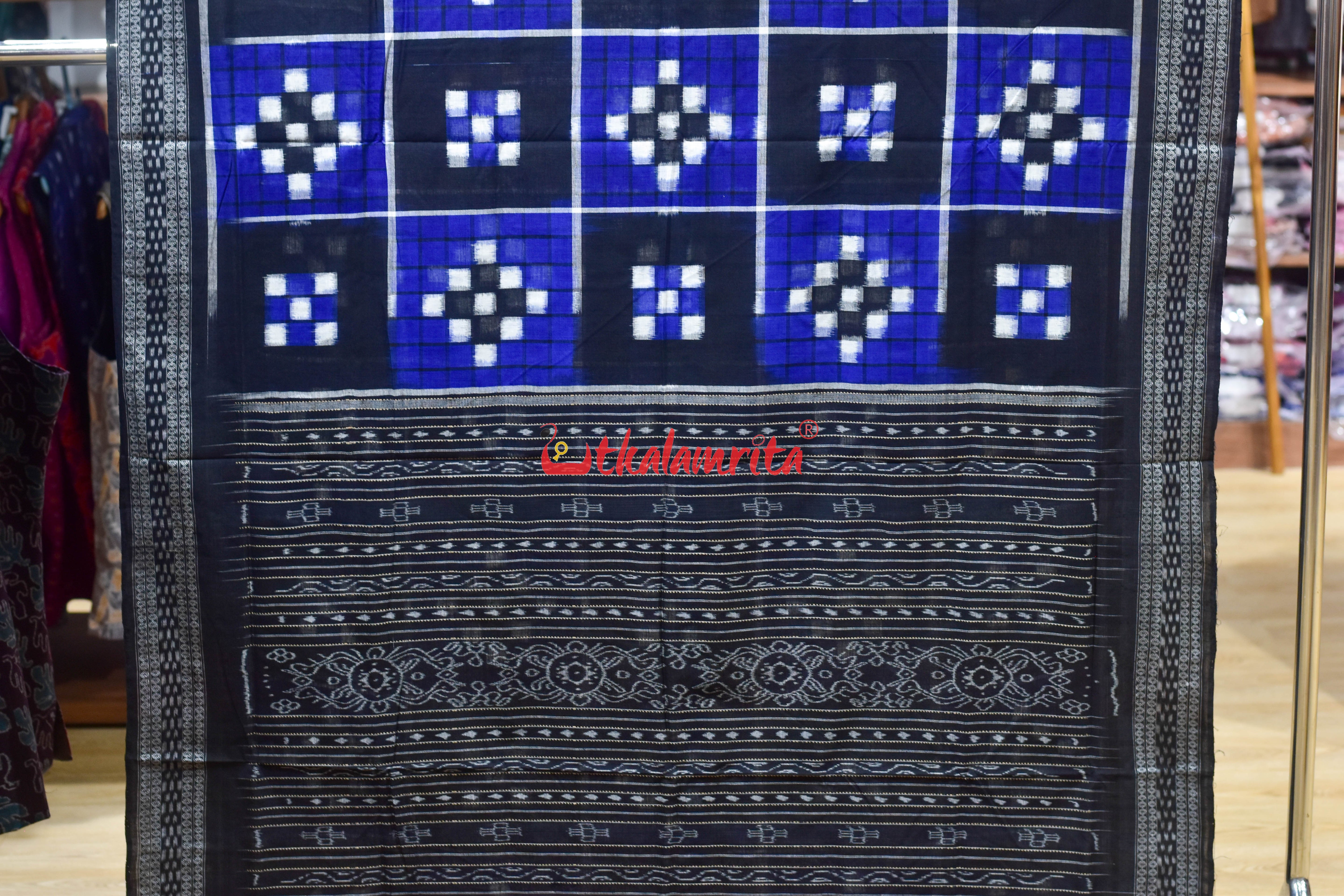 Blue Black 5 Kuthi Pasapali Cotton Saree