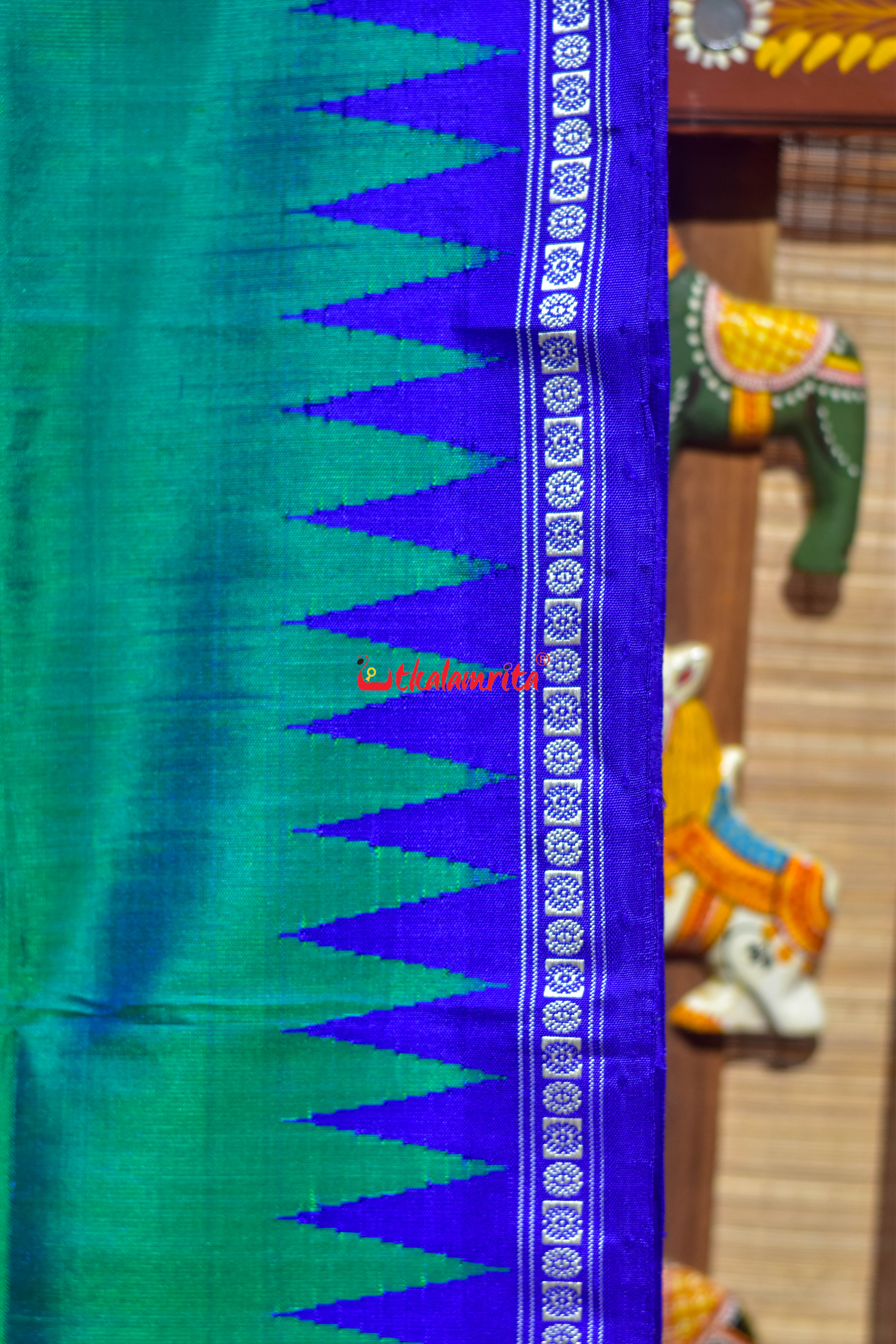 Green Blue Single Anchal Berhampuri Silk Saree