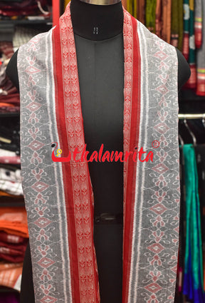 Grey Red Sambalpuri Fish Border (Dupatta)