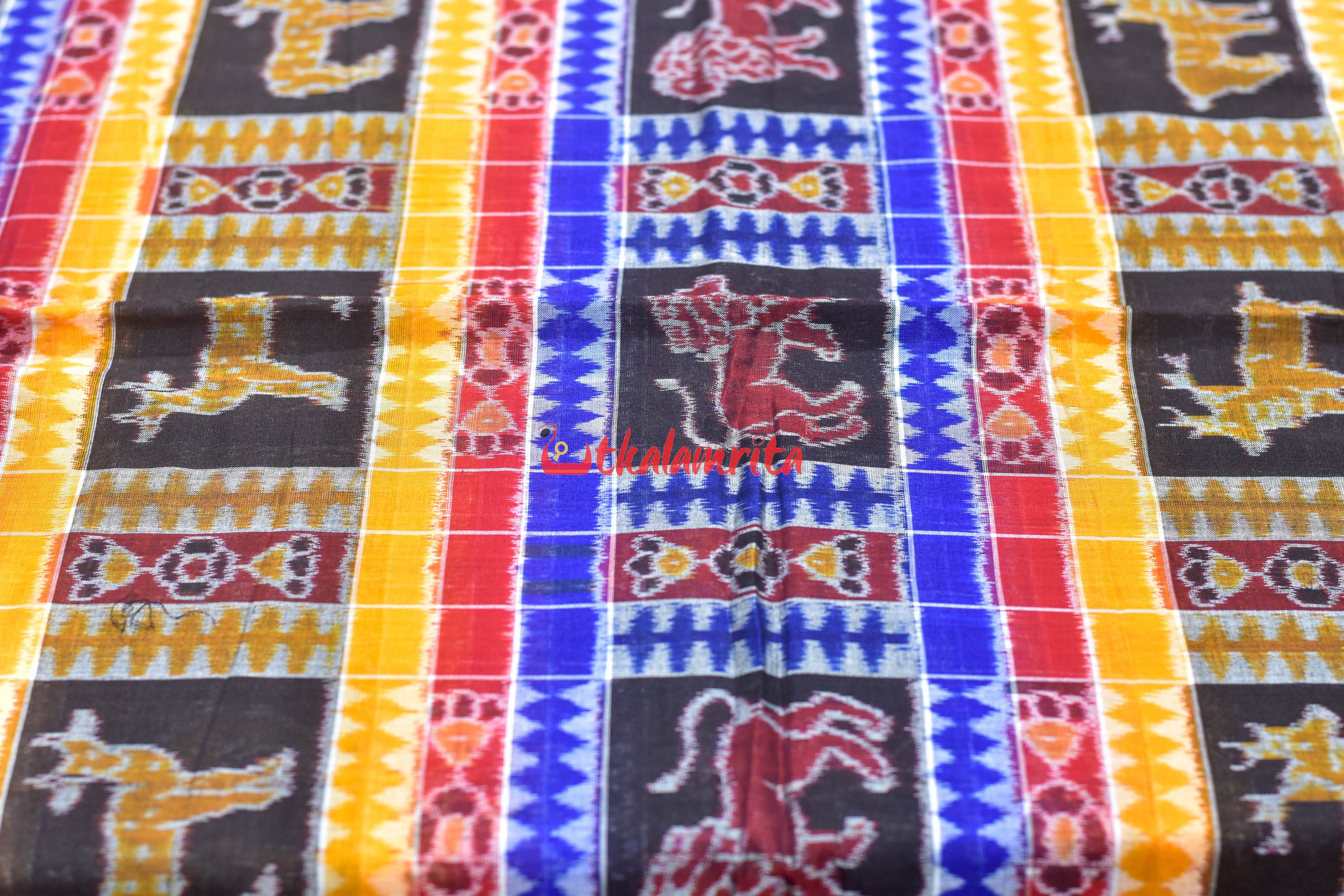 Blue Red Animal Bandha Utkala Lakhmi (Fabric)