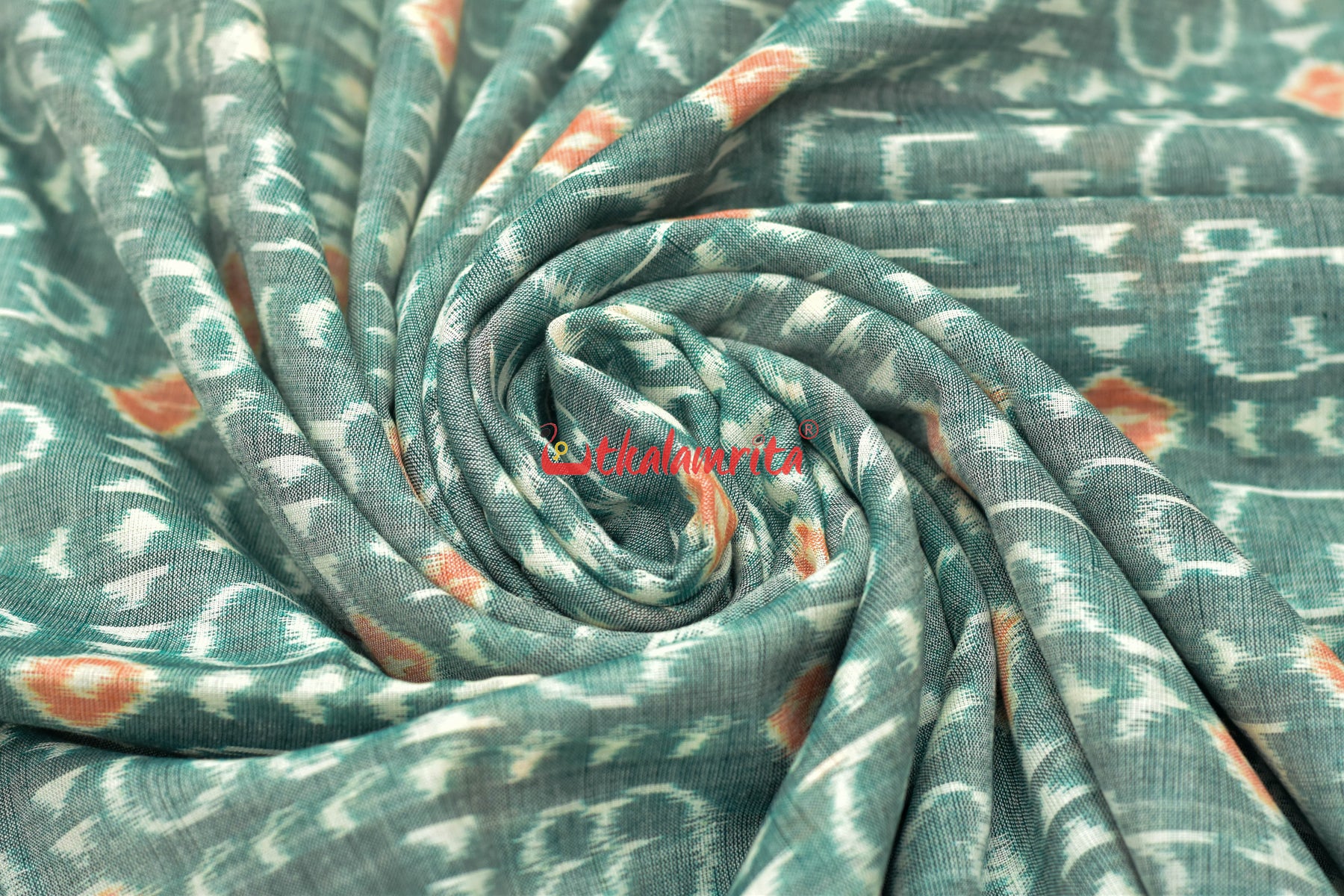 Sea Green Odia Alphabets Sambalpuri (Fabric)