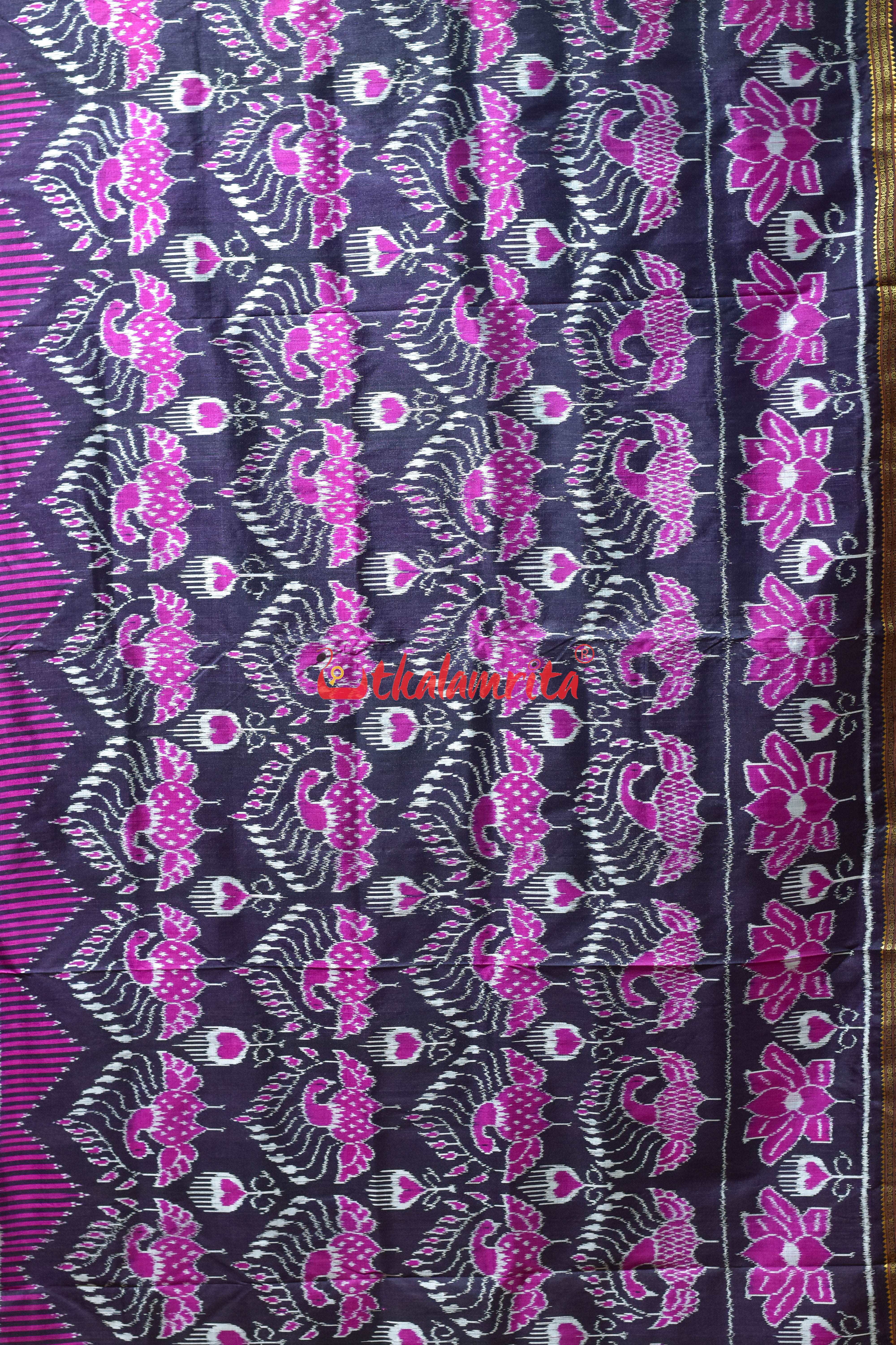Black Mayura Body Border Pasapali Khandua Silk saree