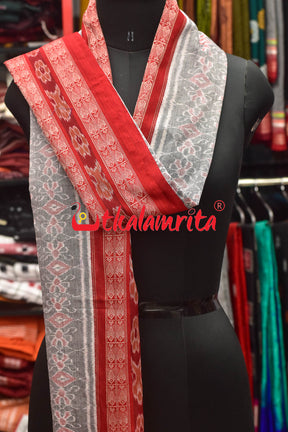 Grey Red Sambalpuri Fish Border (Dupatta)