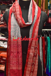 Grey Red Sambalpuri Fish Border (Dupatta)