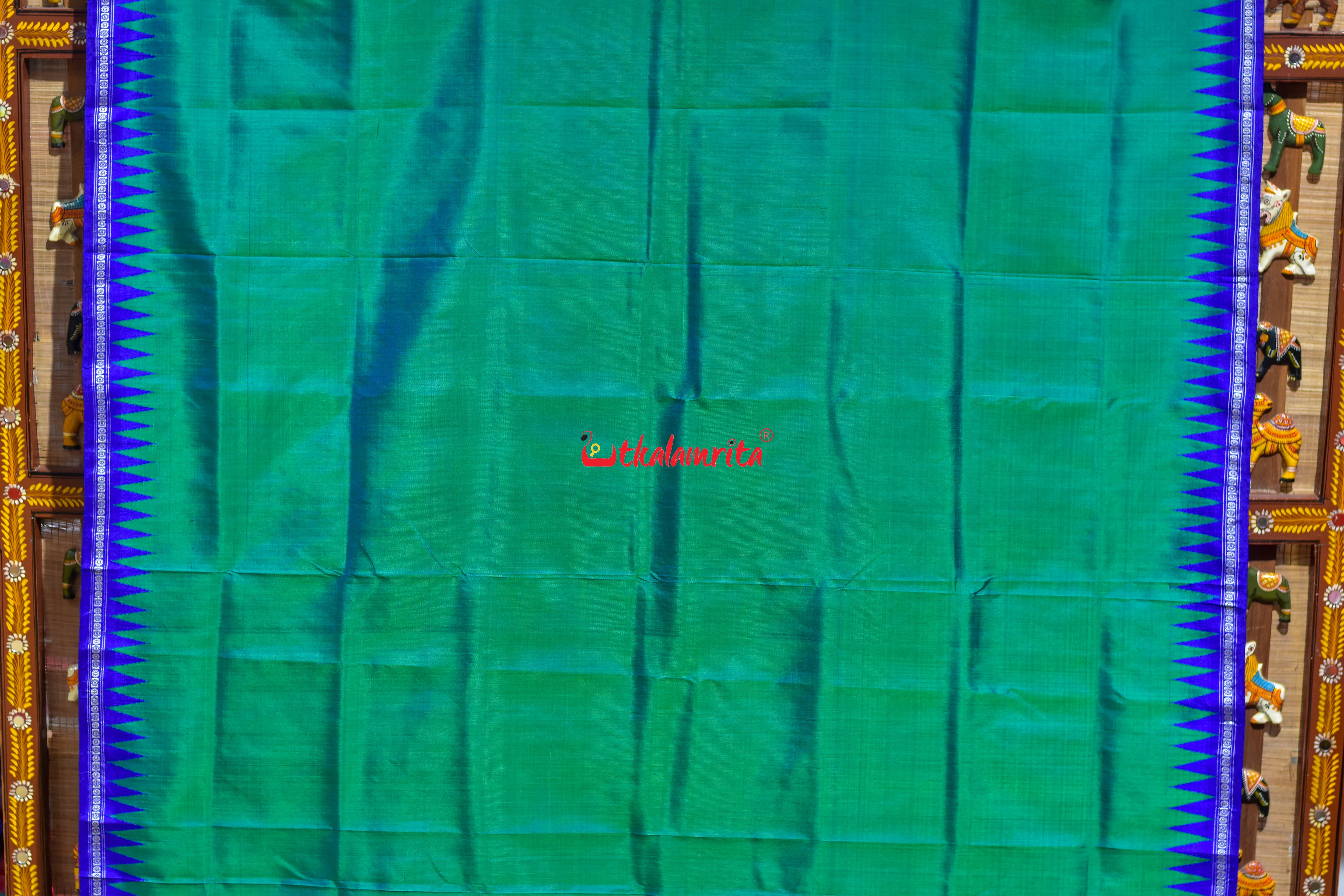 Green Blue Single Anchal Berhampuri Silk Saree
