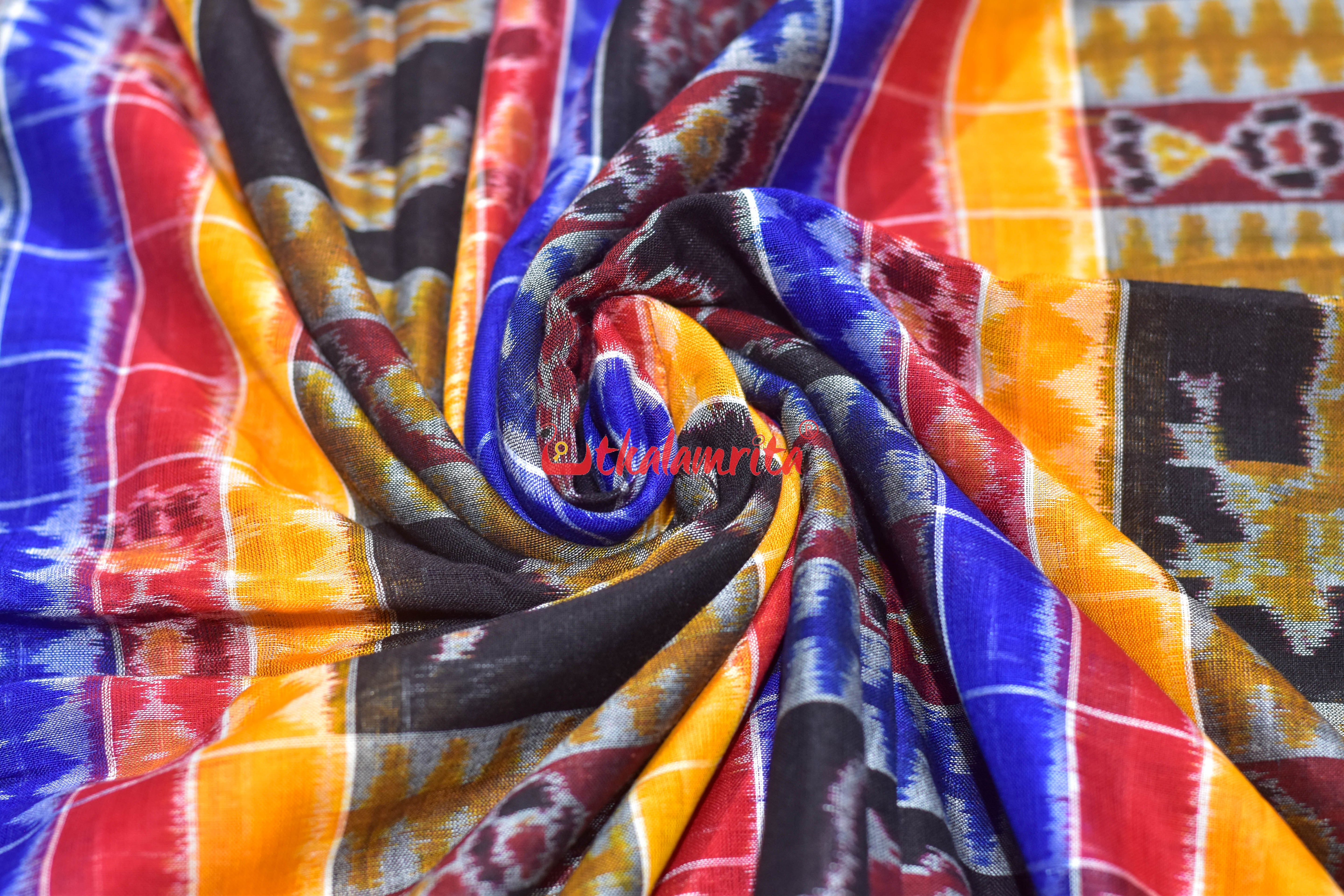 Blue Red Animal Bandha Utkala Lakhmi (Fabric)