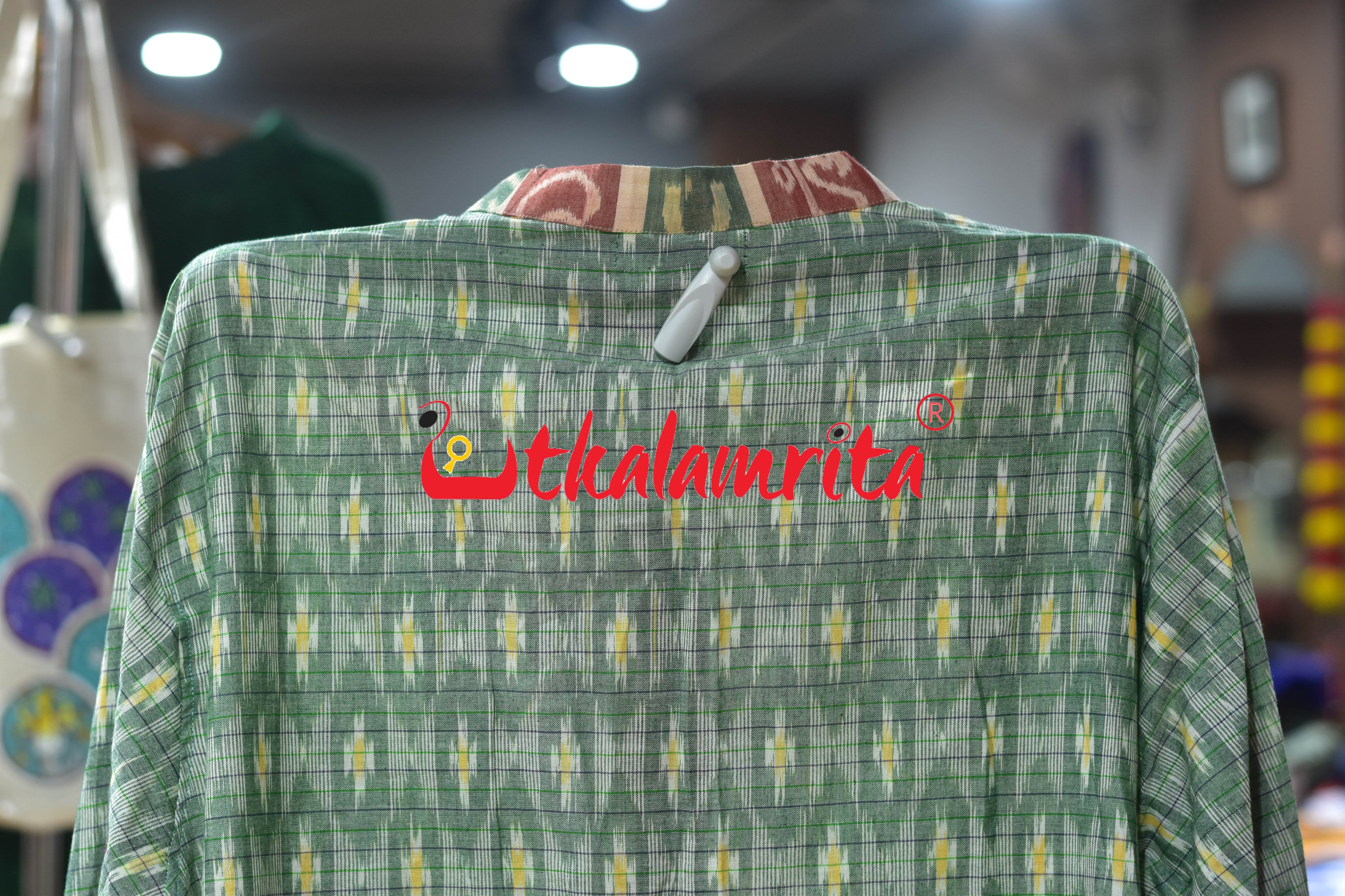 Mint Green Checks Star Odia Letters (Men's Short kurta)