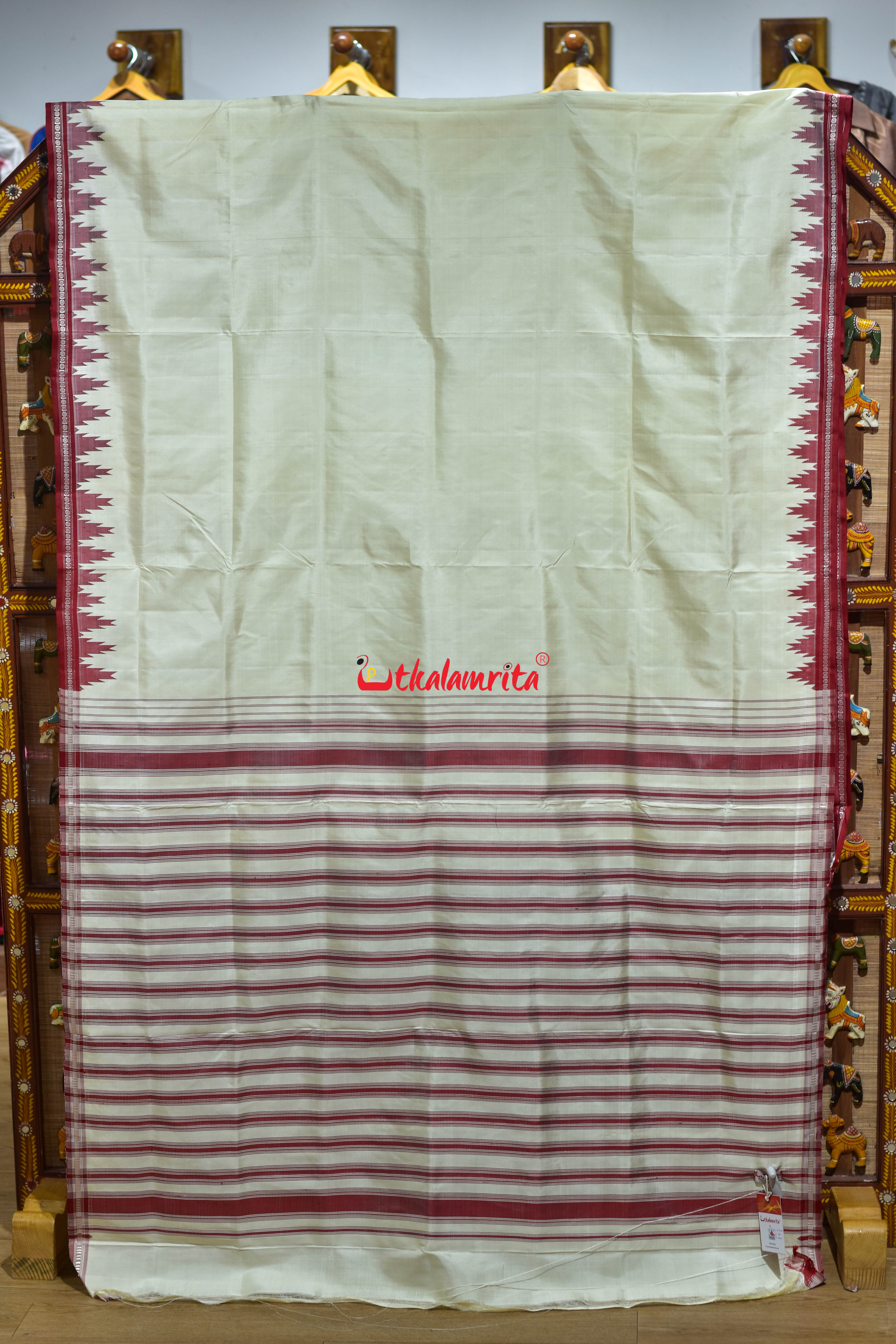 Off White Maroon Single Anchal Berhampuri Silk Saree
