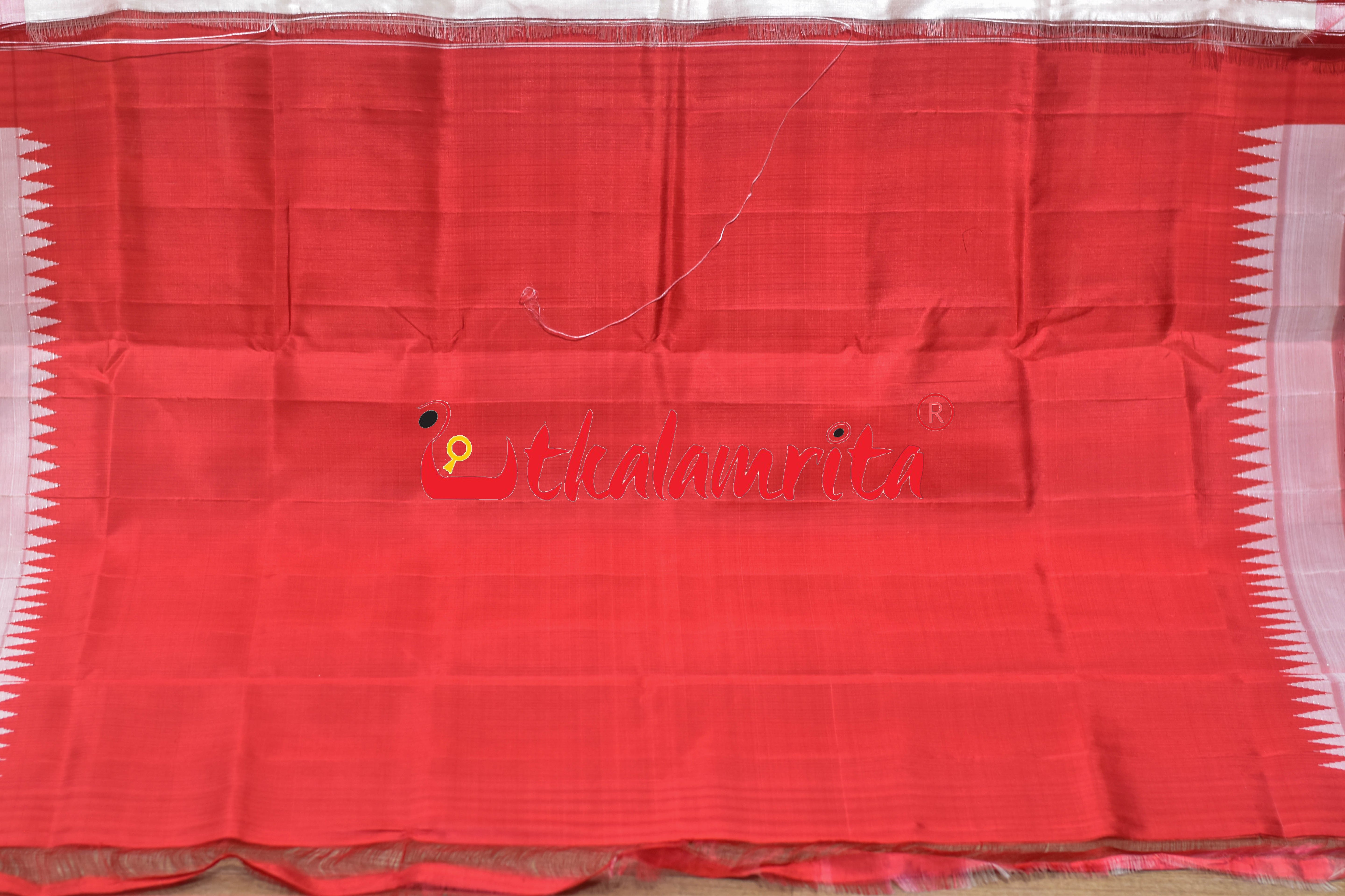 White Red Kumbha Double Anchal Berhampuri Silk Saree