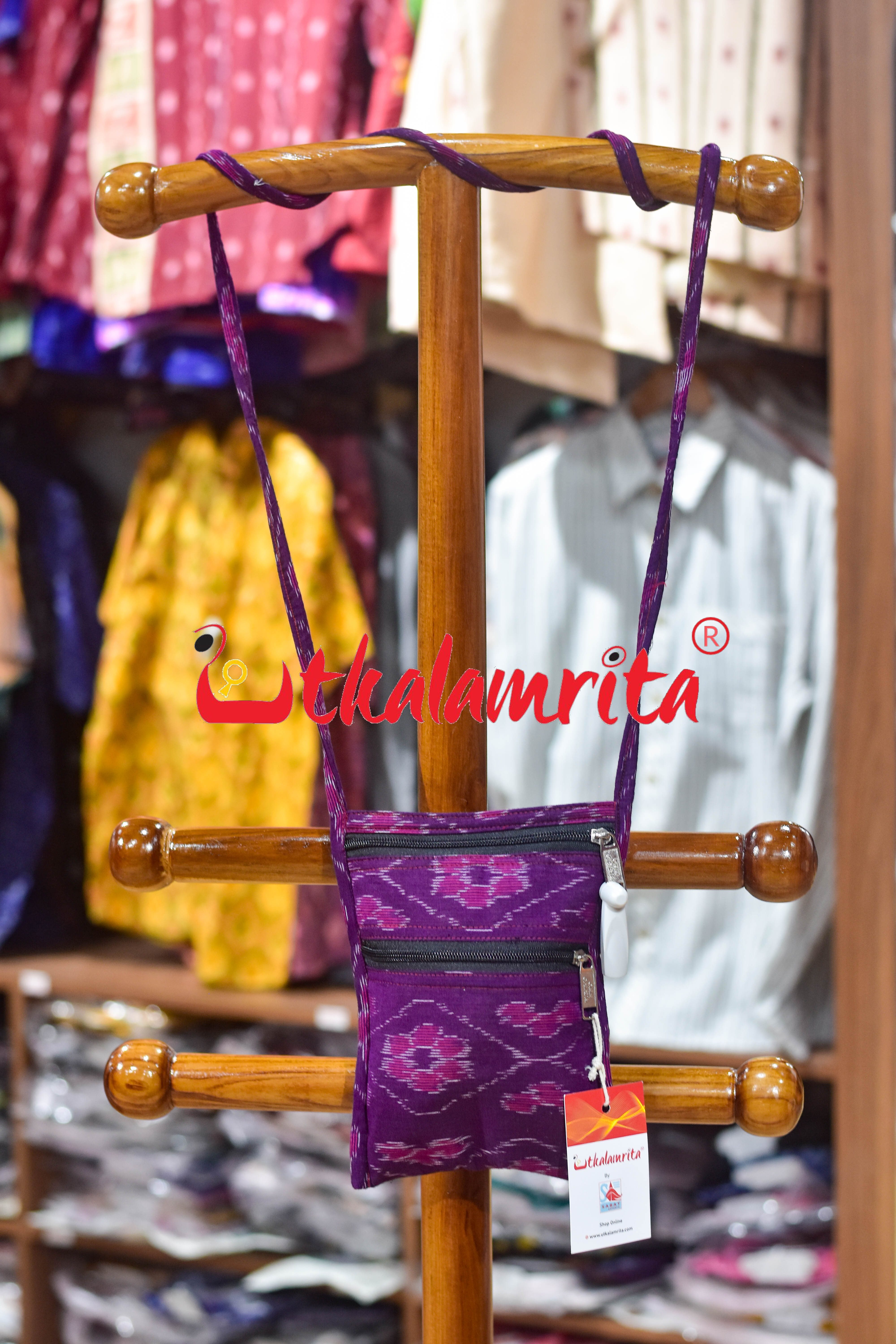 Purple Wavy Flower Bandha Mobile Sling Bag