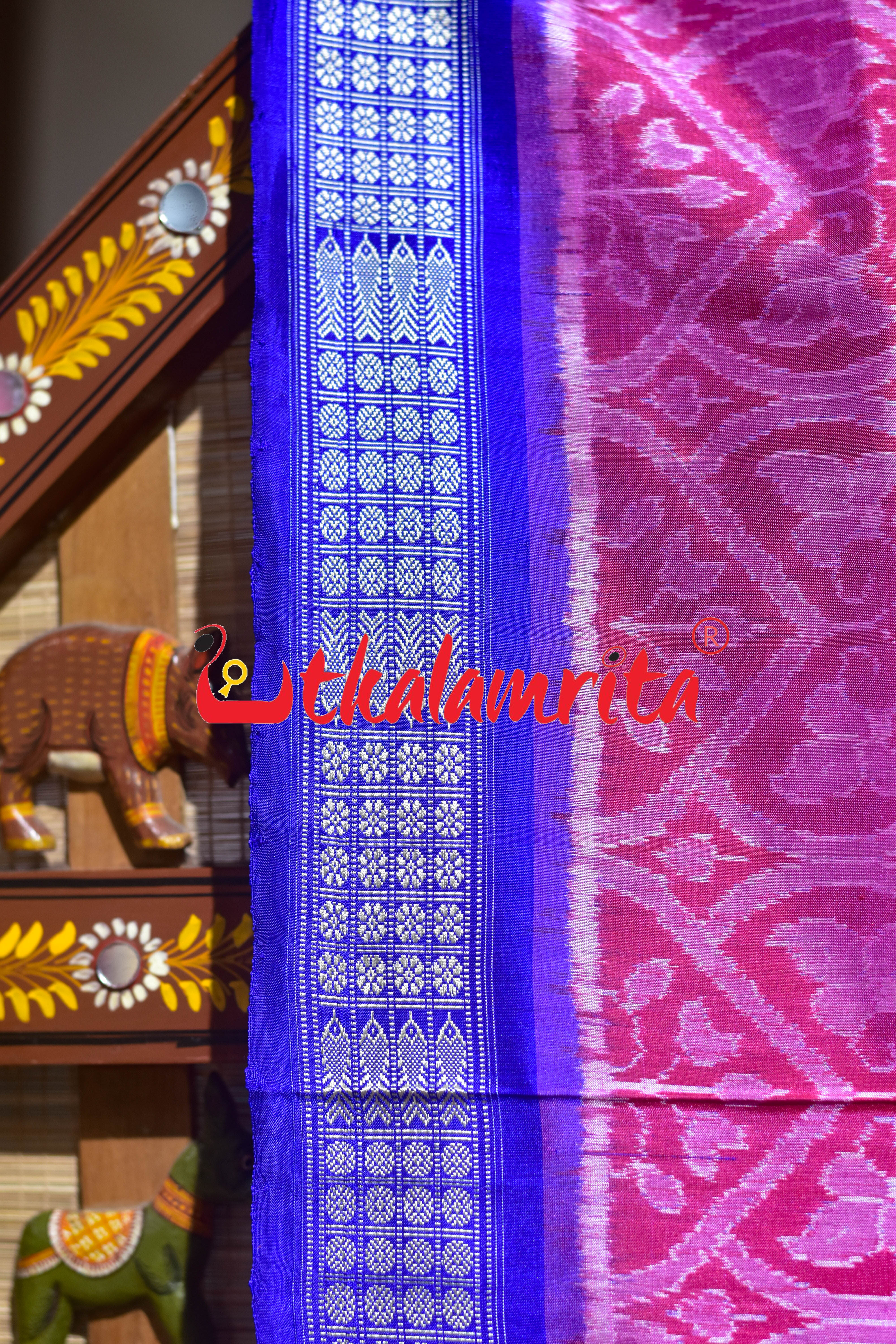 Pink Blue Tree of Life Sambalpuri Silk Saree