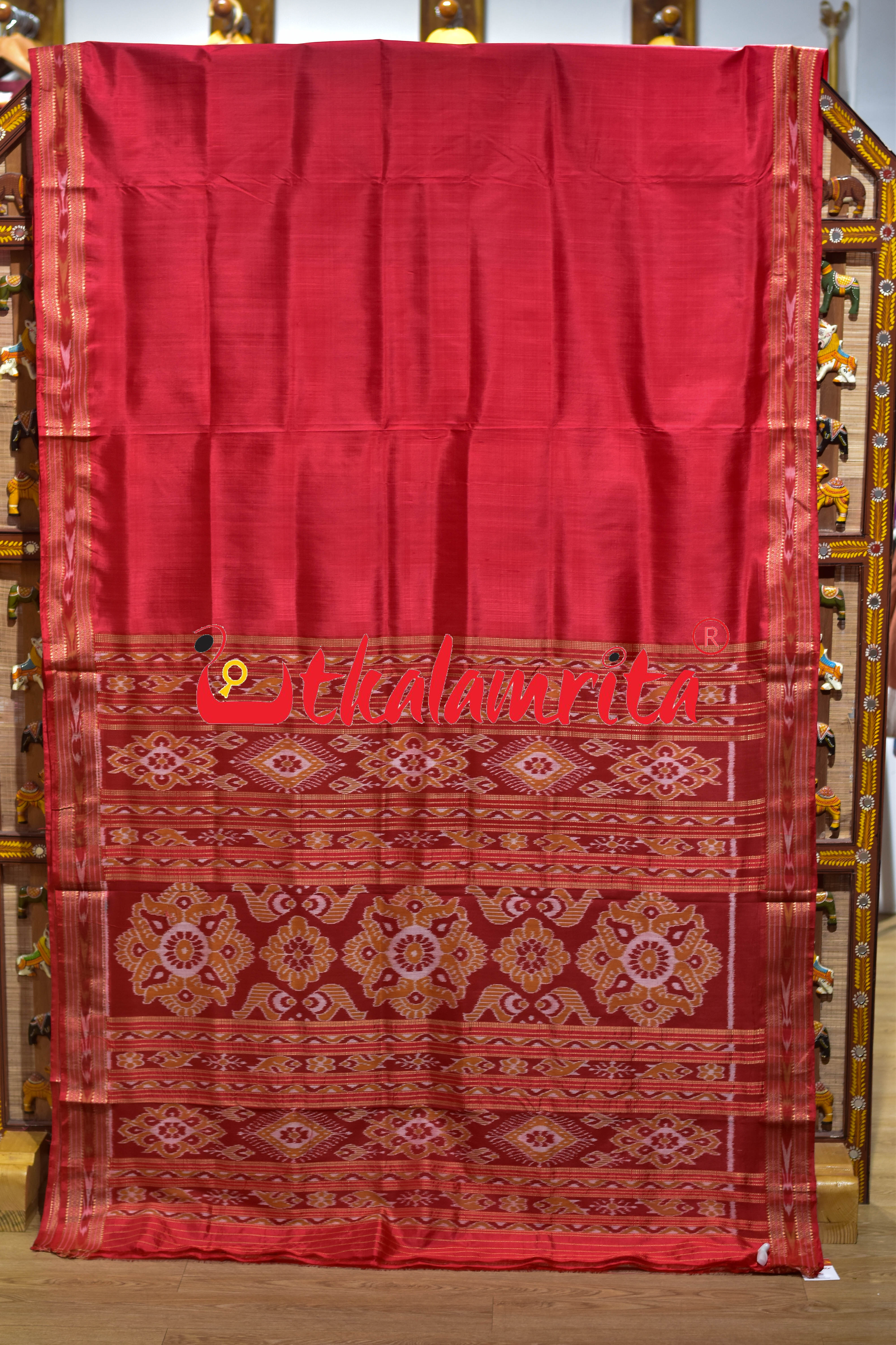 Self Red Bandha Anchal Khandua Silk Saree