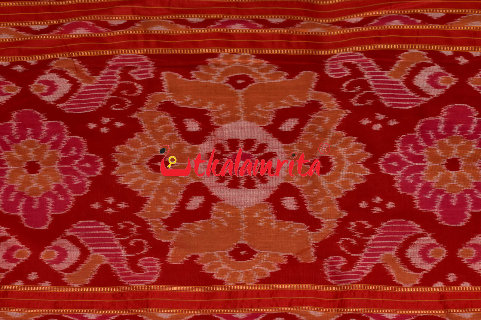 Plain Border Self Red Unchuda Khandua Silk Saree