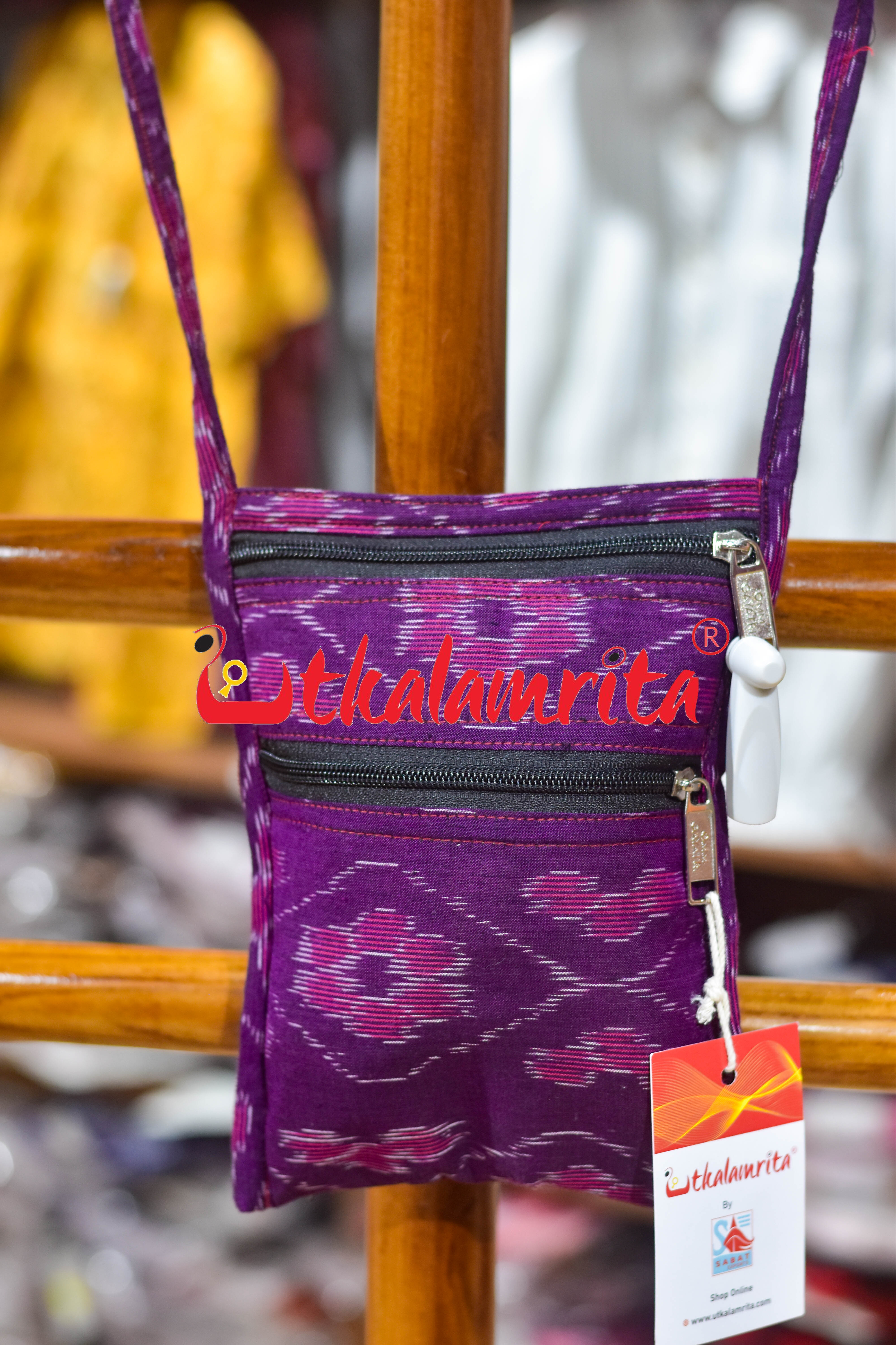 Purple Wavy Flower Bandha Mobile Sling Bag