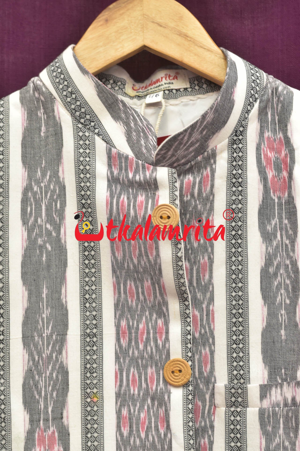 Grey and Red Bandha on White (Men's Jacket)