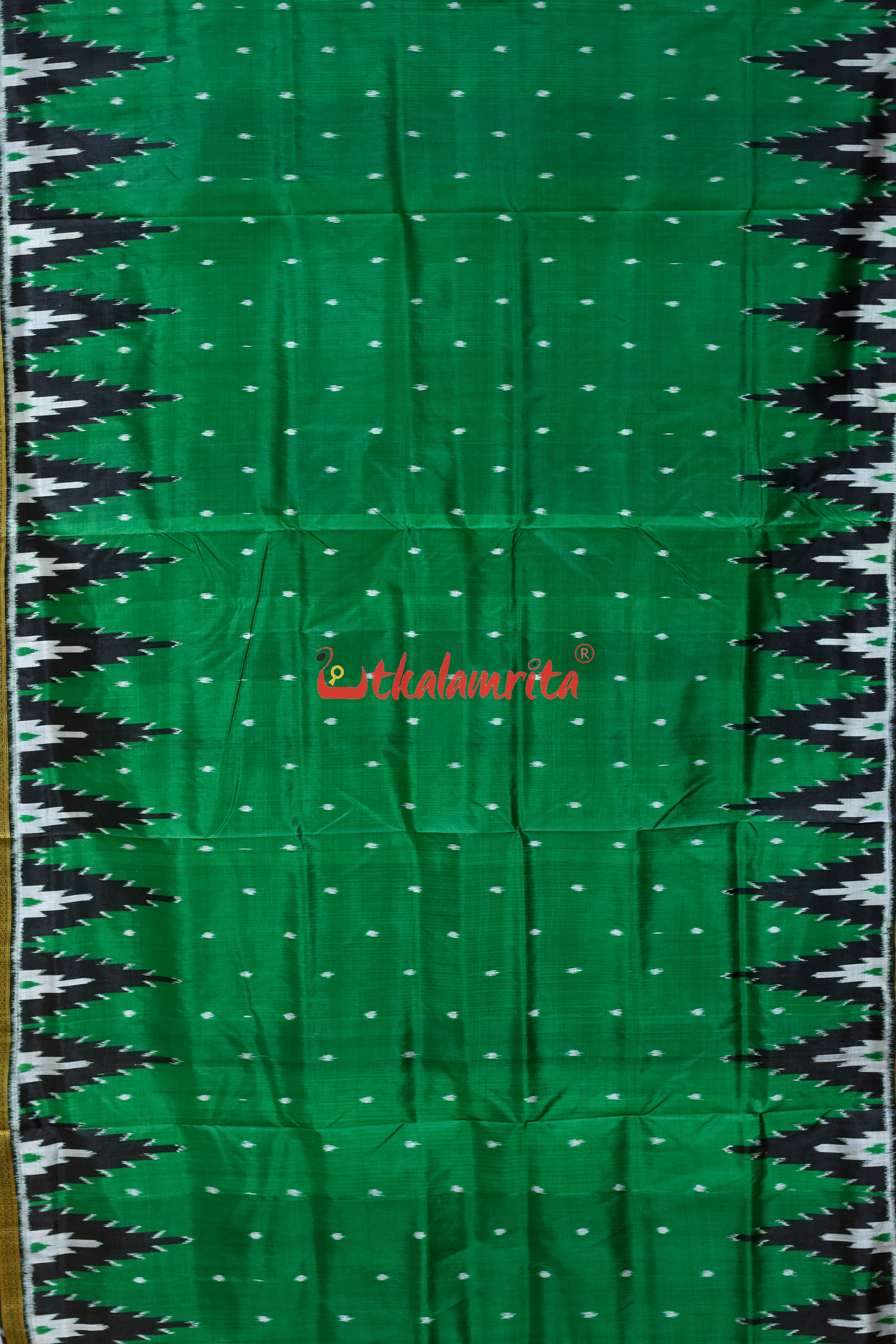 Green Body Dots with Big Kumbha Khandua Silk Saree