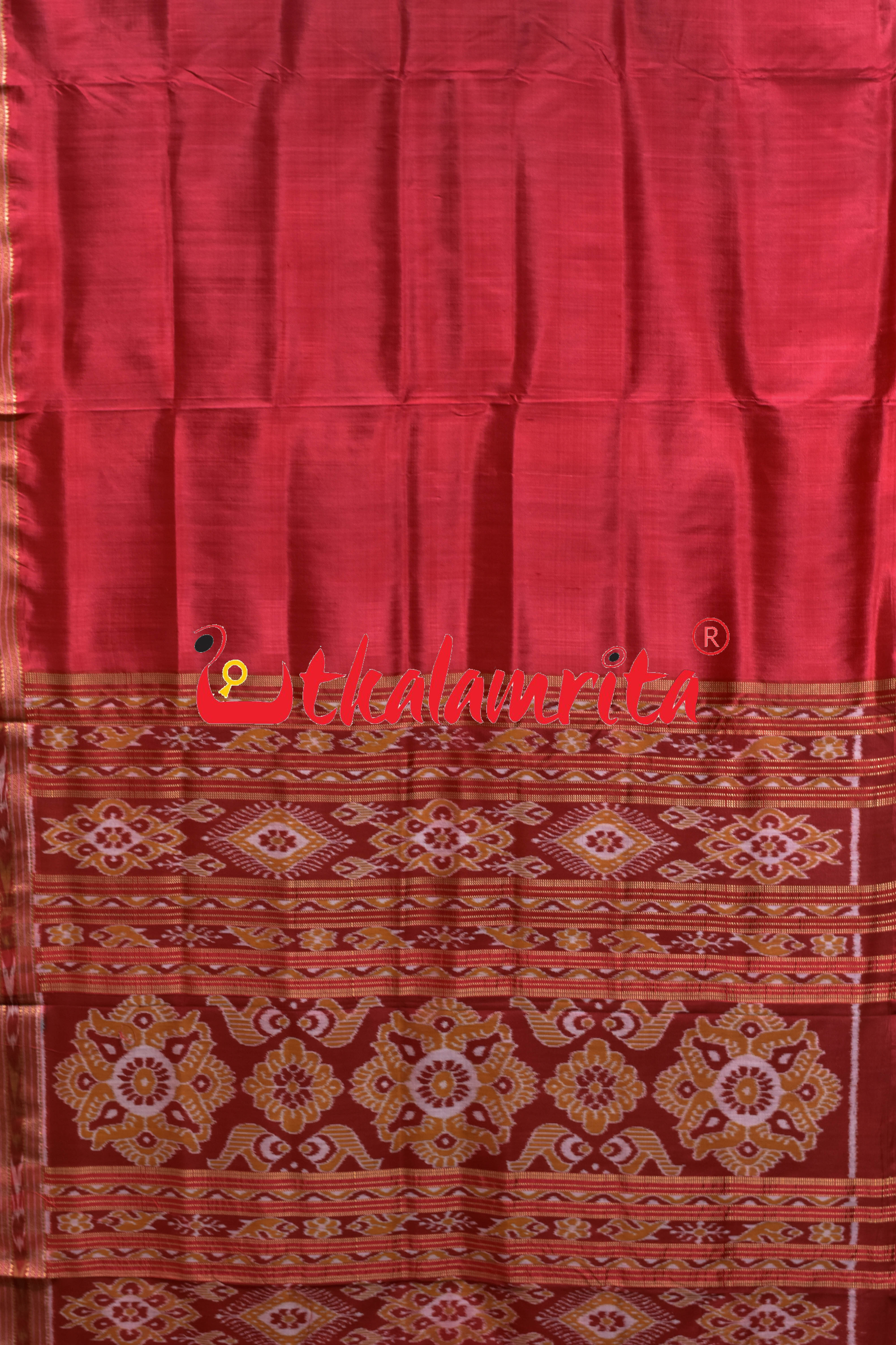 Self Red Bandha Anchal Khandua Silk Saree