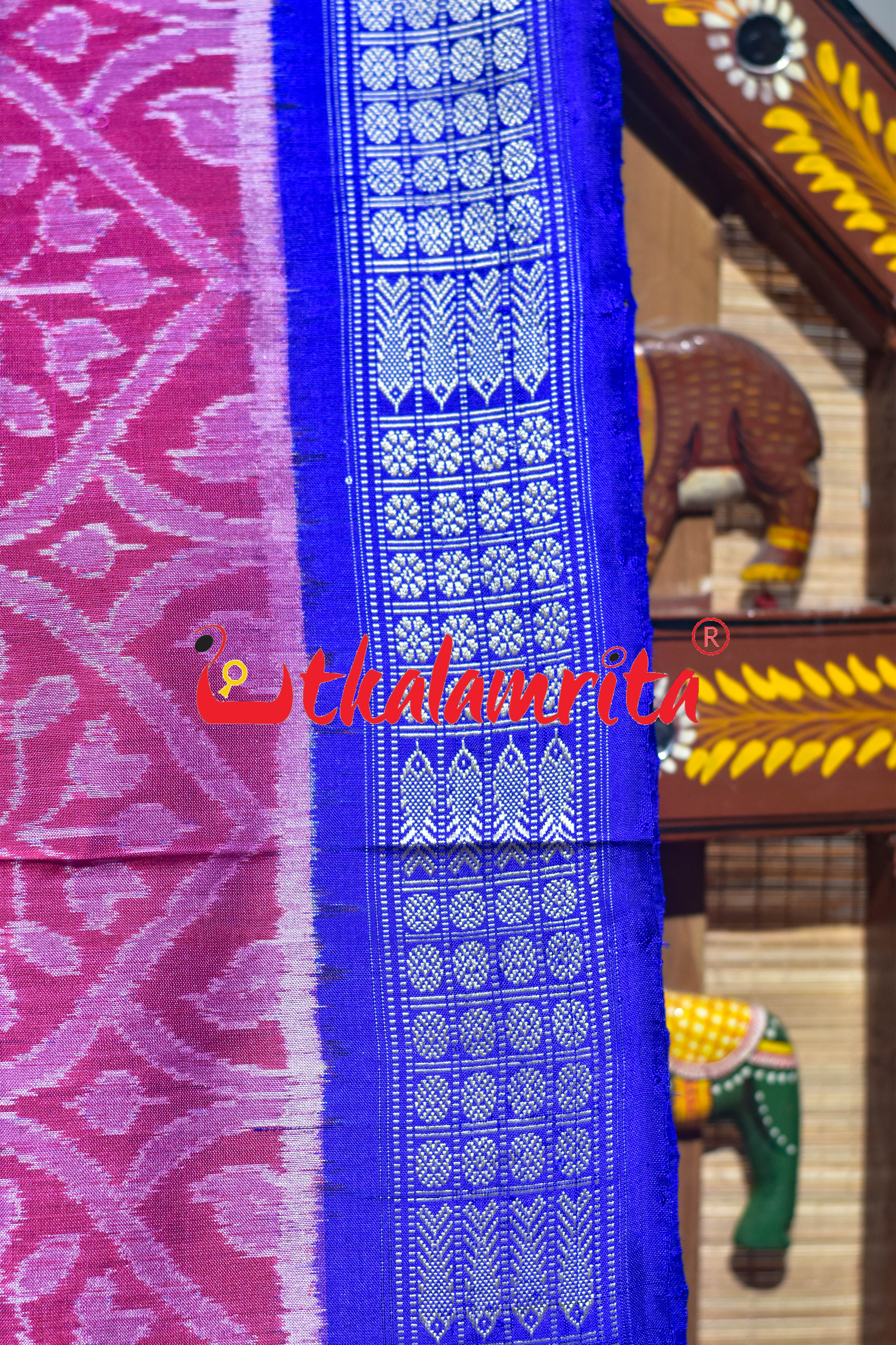 Pink Blue Tree of Life Sambalpuri Silk Saree