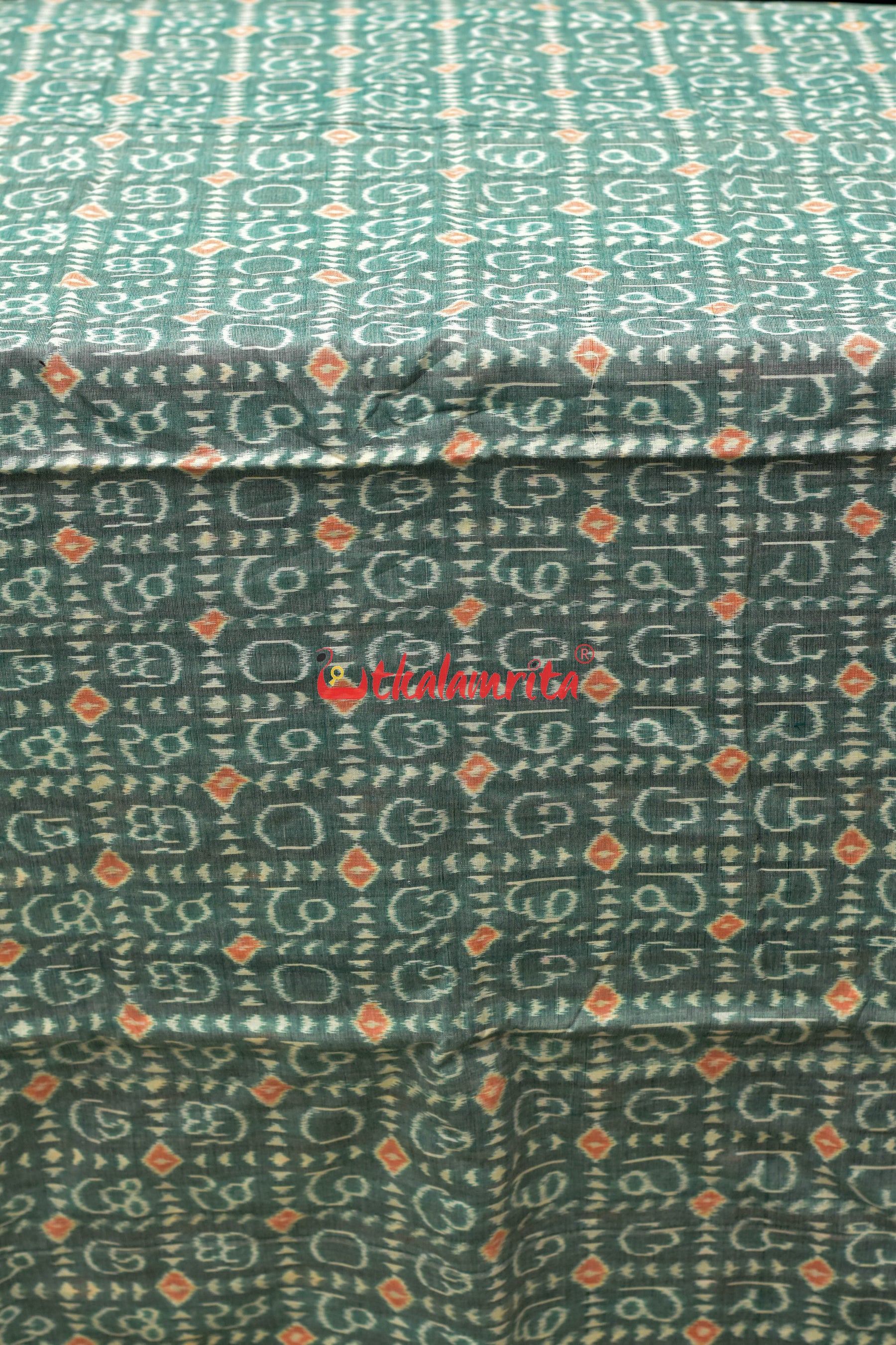 Sea Green Odia Alphabets Sambalpuri (Fabric)