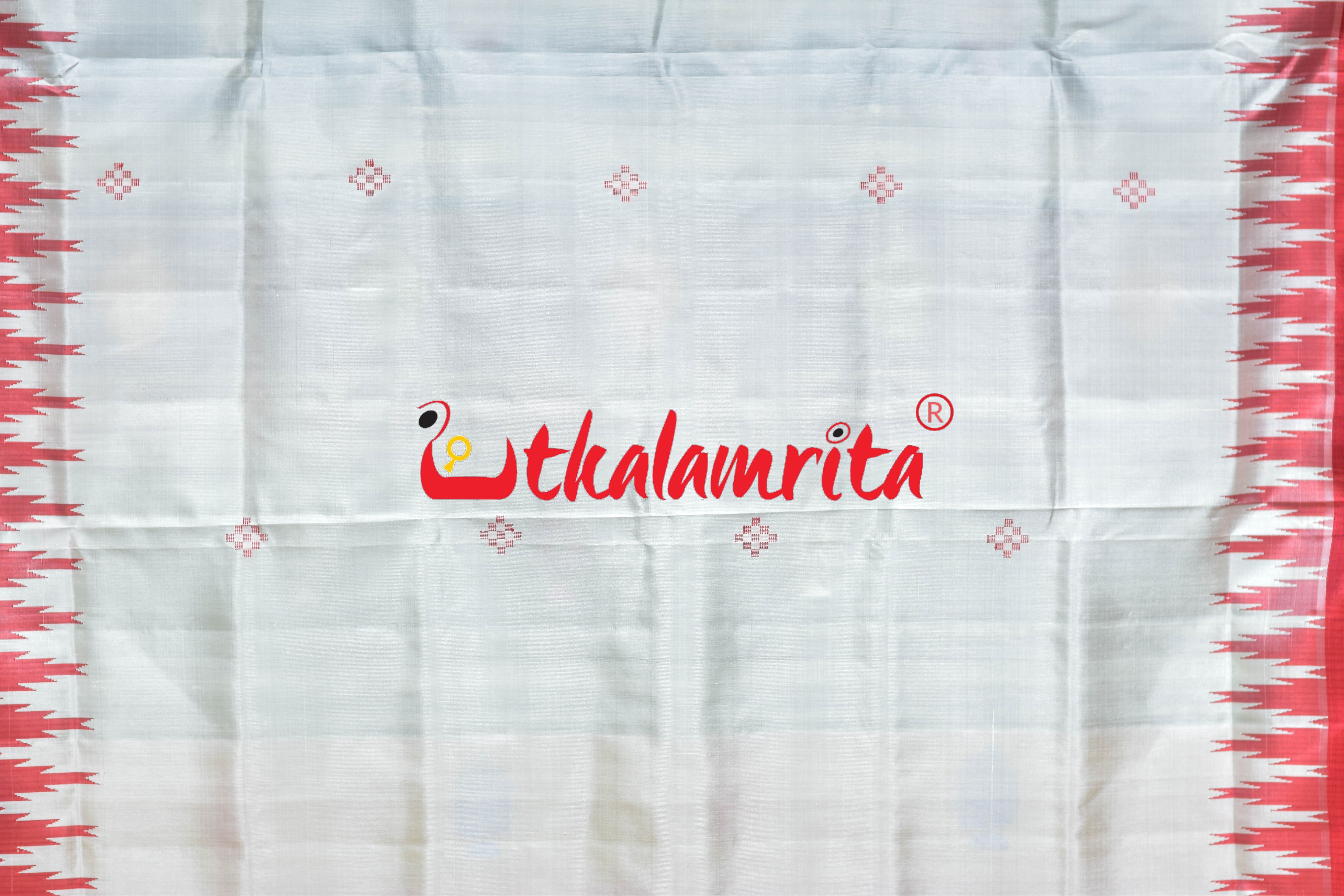 White Red Kumbha Double Anchal Berhampuri Silk Saree