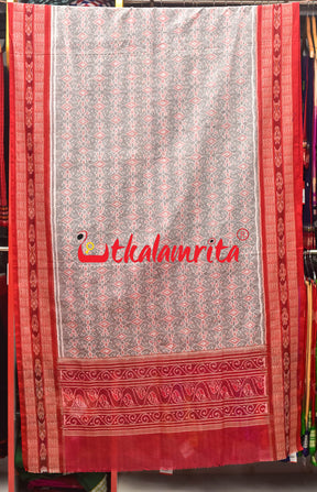 Grey Red Sambalpuri Fish Border (Dupatta)