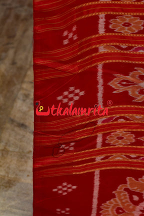 Plain Border Self Red Unchuda Khandua Silk Saree