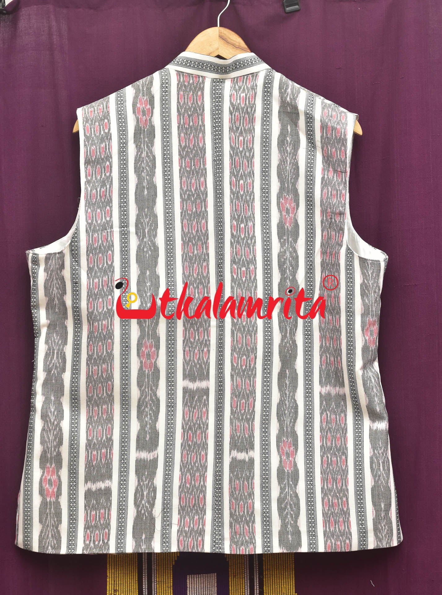 Grey and Red Bandha on White (Men's Jacket)