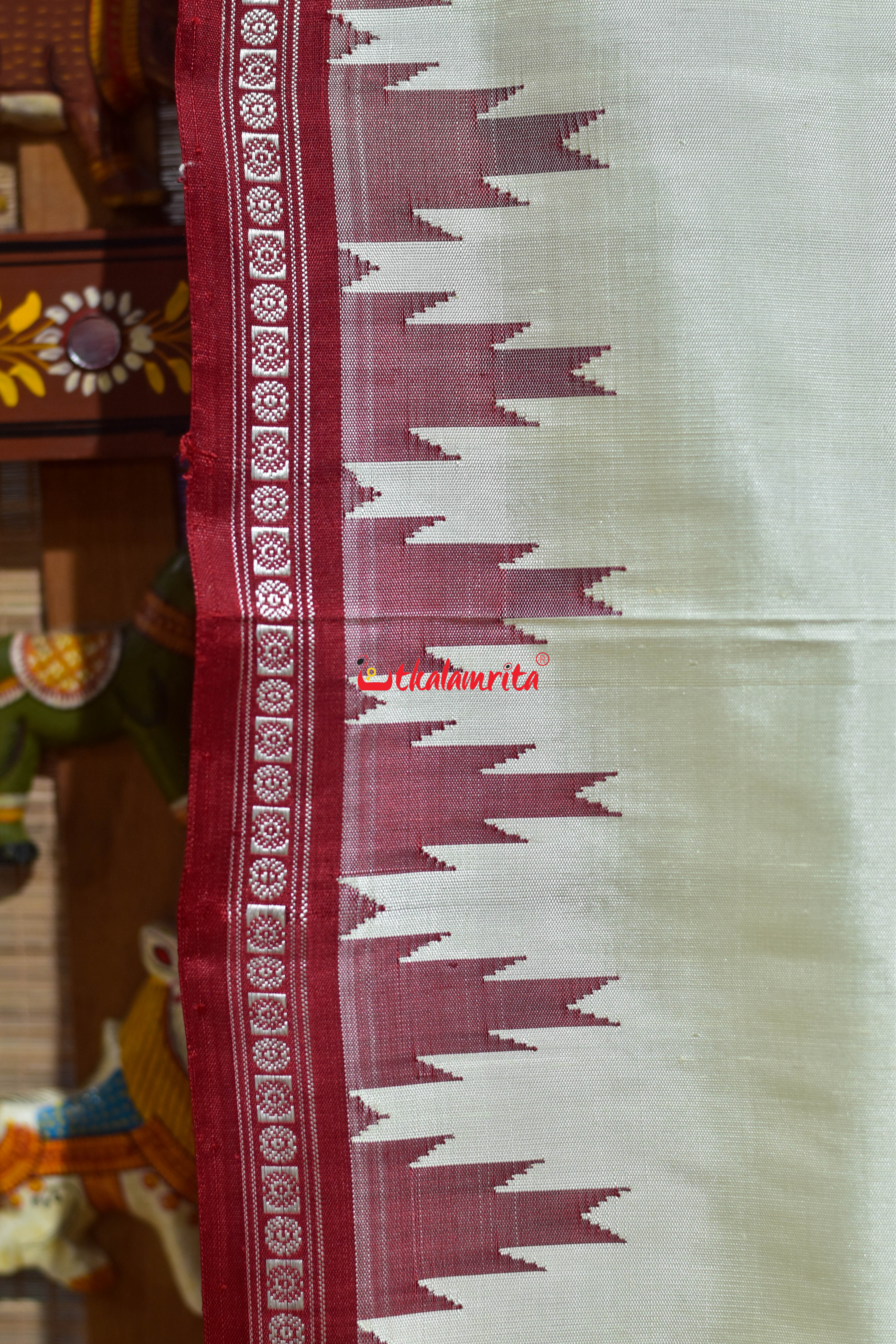 Off White Maroon Single Anchal Berhampuri Silk Saree