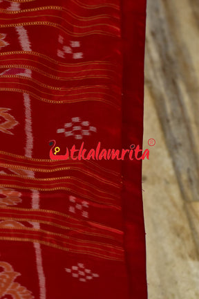 Plain Border Self Red Unchuda Khandua Silk Saree